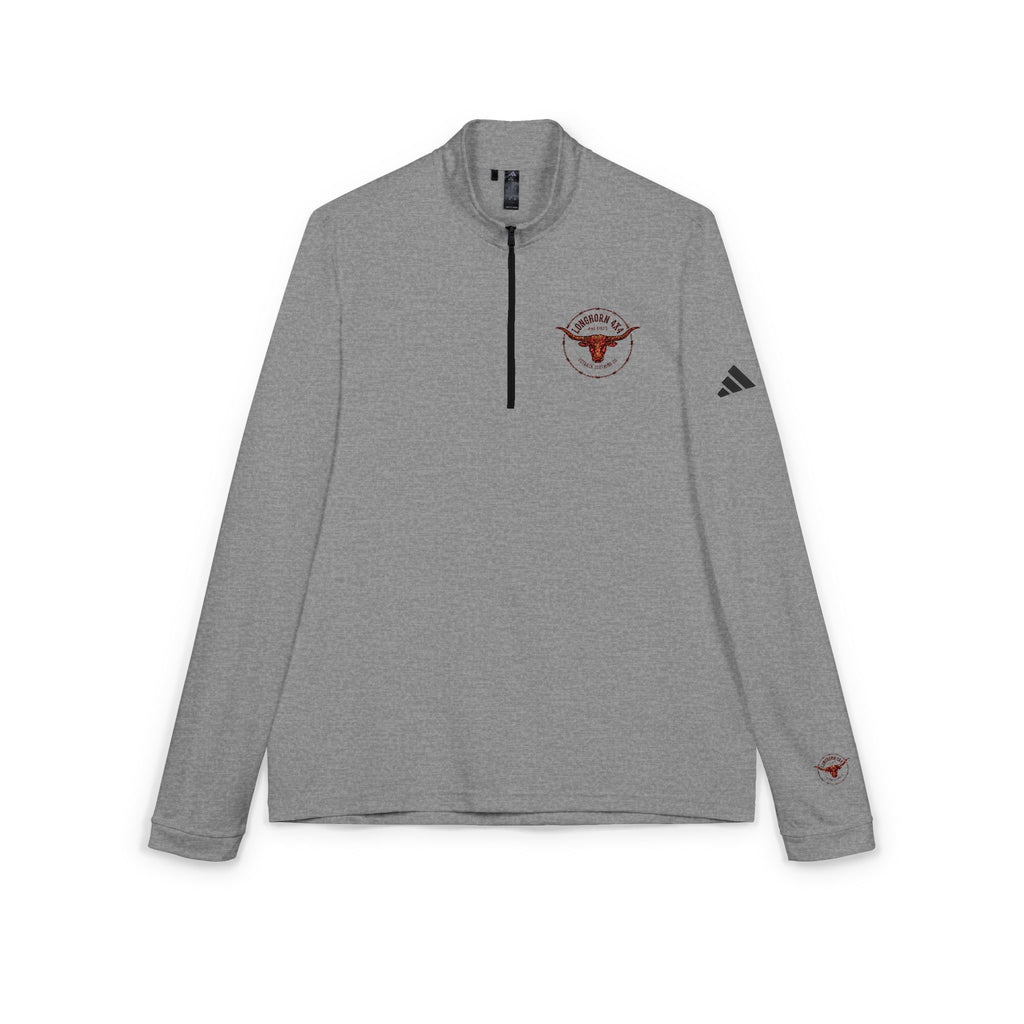 Embroidered Quarter-Zip Pullover — Minimal Red Wreath Logo