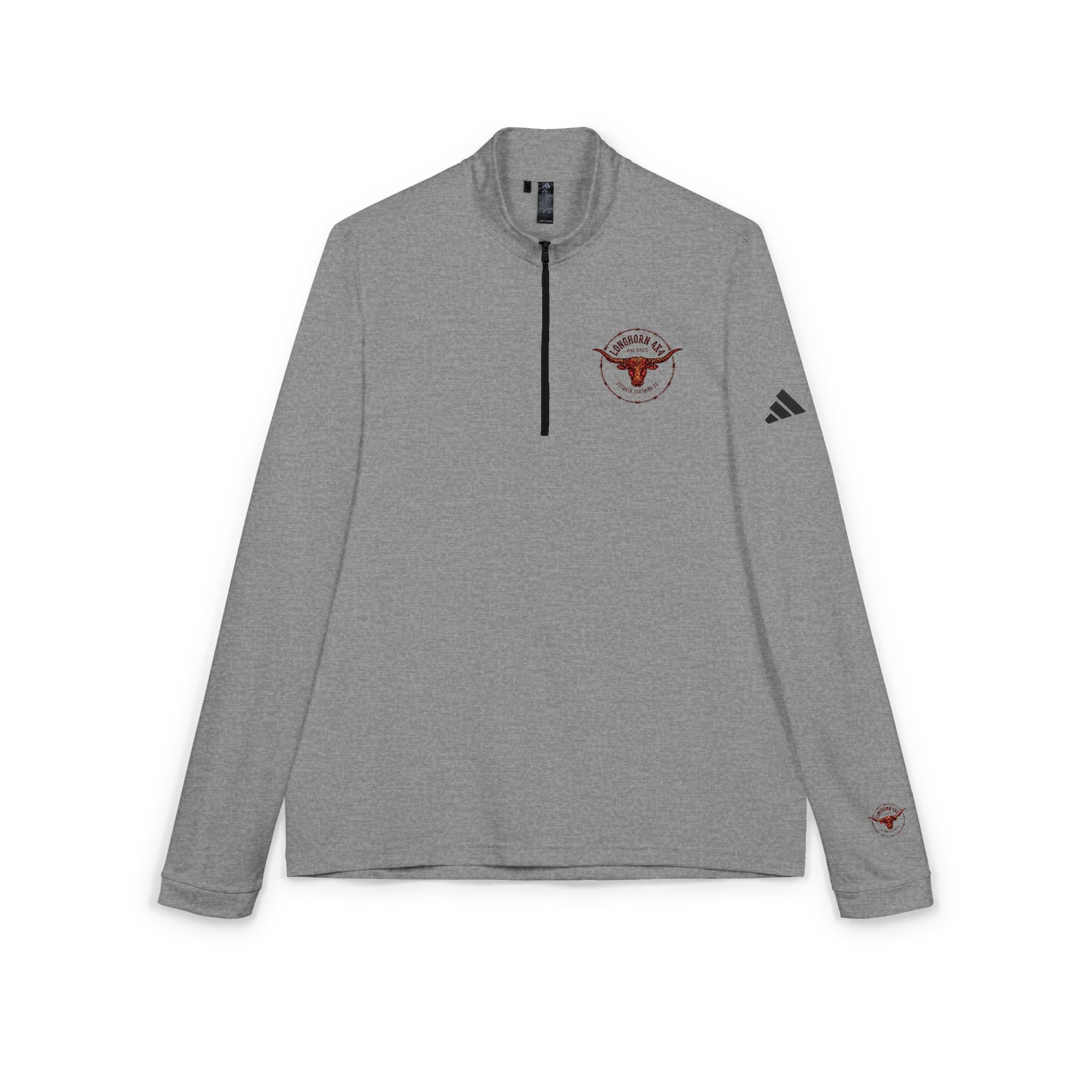 Embroidered Quarter-Zip Pullover — Minimal Red Wreath Logo