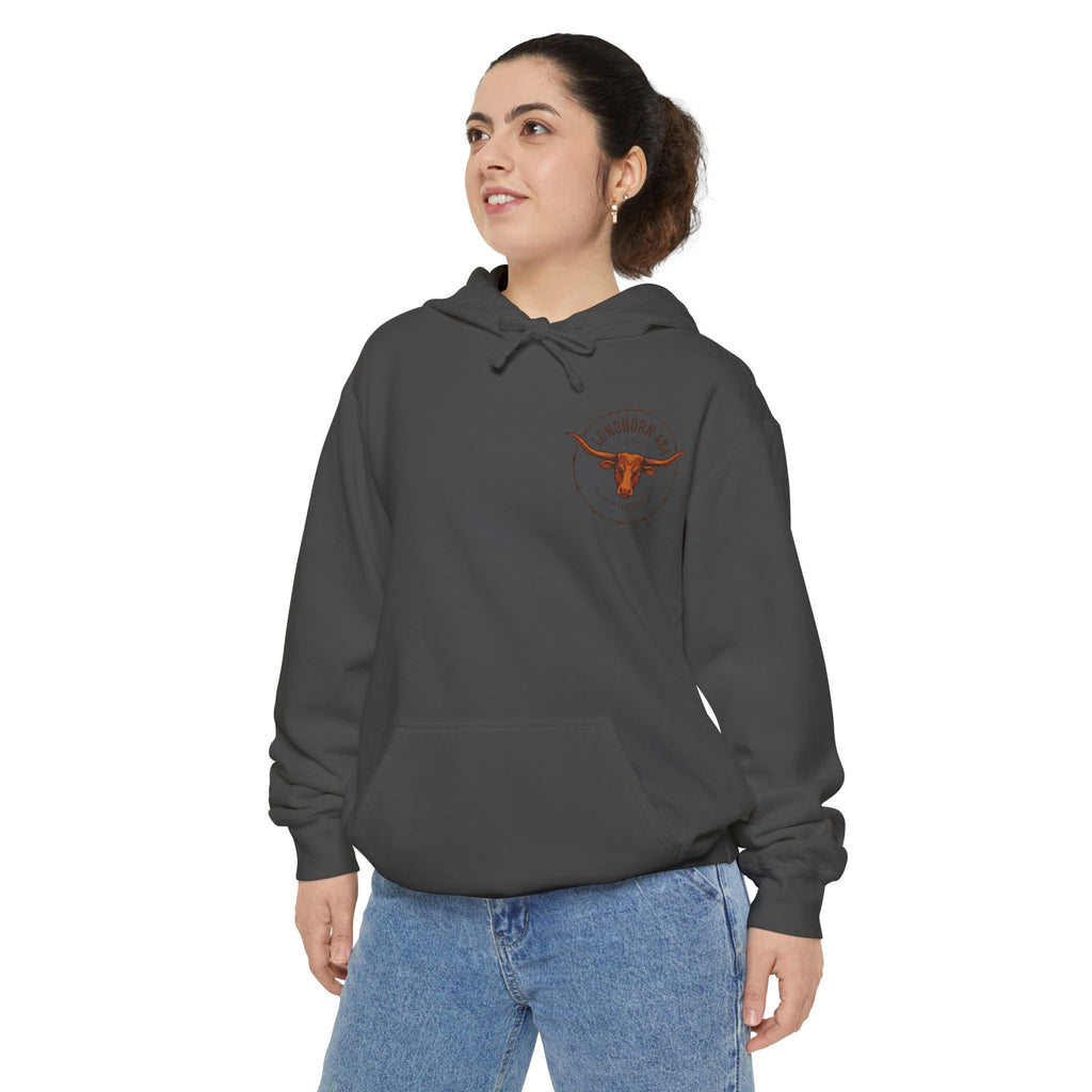 Longhorn 4x4 Coffee Ring Hoodie — Garment-Dyed Logo Sweatshirt