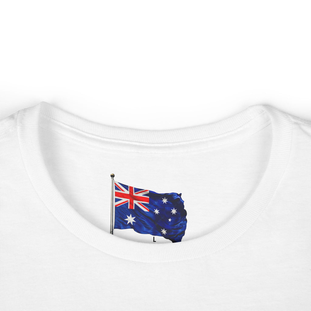 White t-shirt with an Australian flag design on a white background