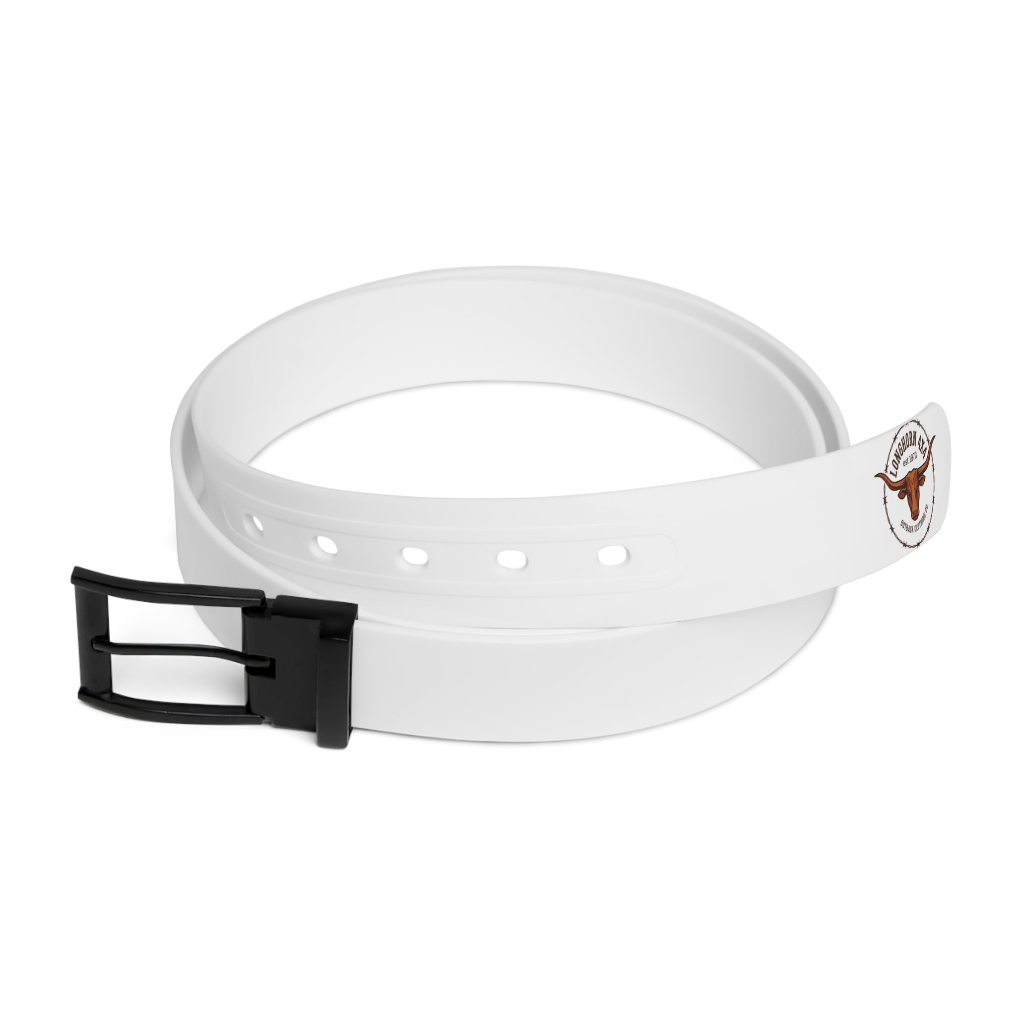 White belt with a black buckle on a white background