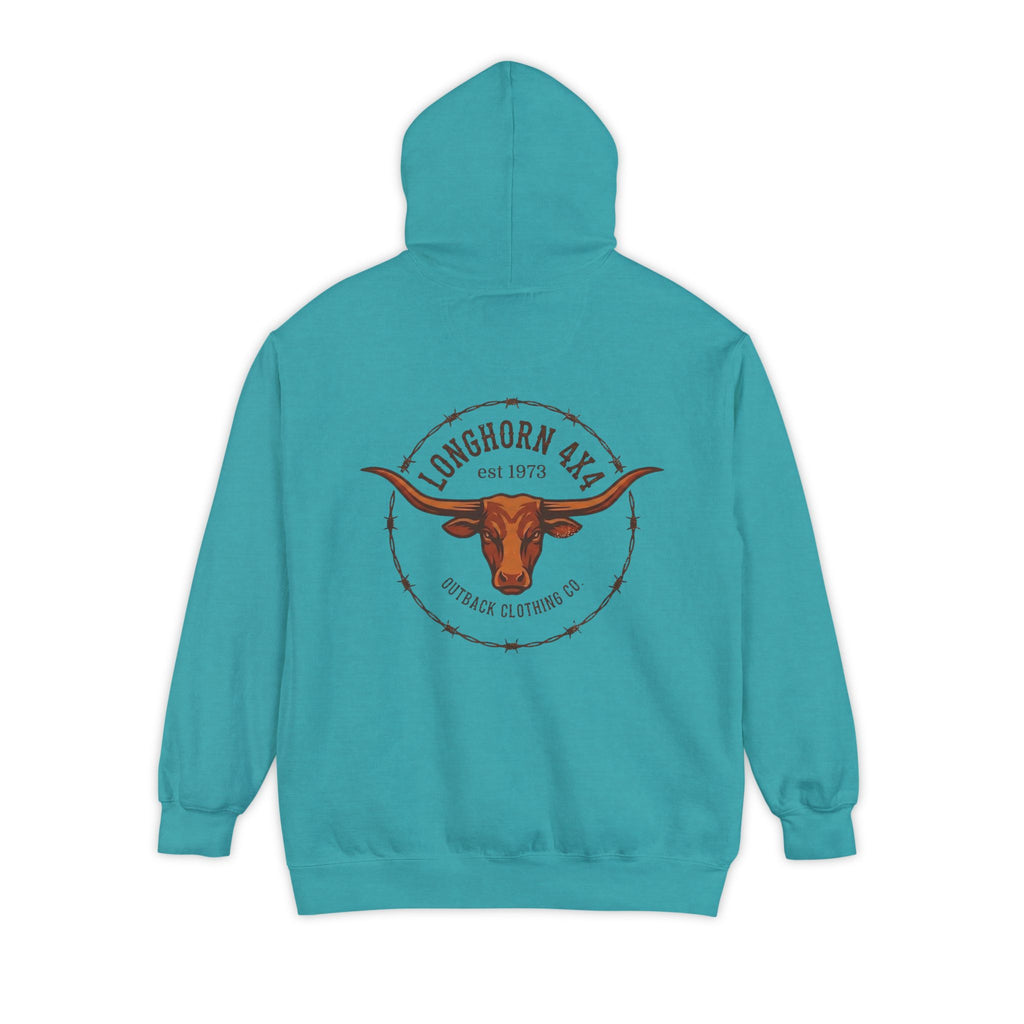 Longhorn 4x4 Coffee Ring Hoodie — Garment-Dyed Logo Sweatshirt