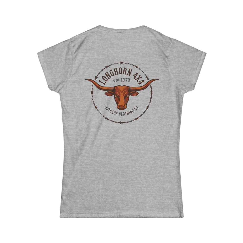 Gray t-shirt with a longhorn logo on a white background