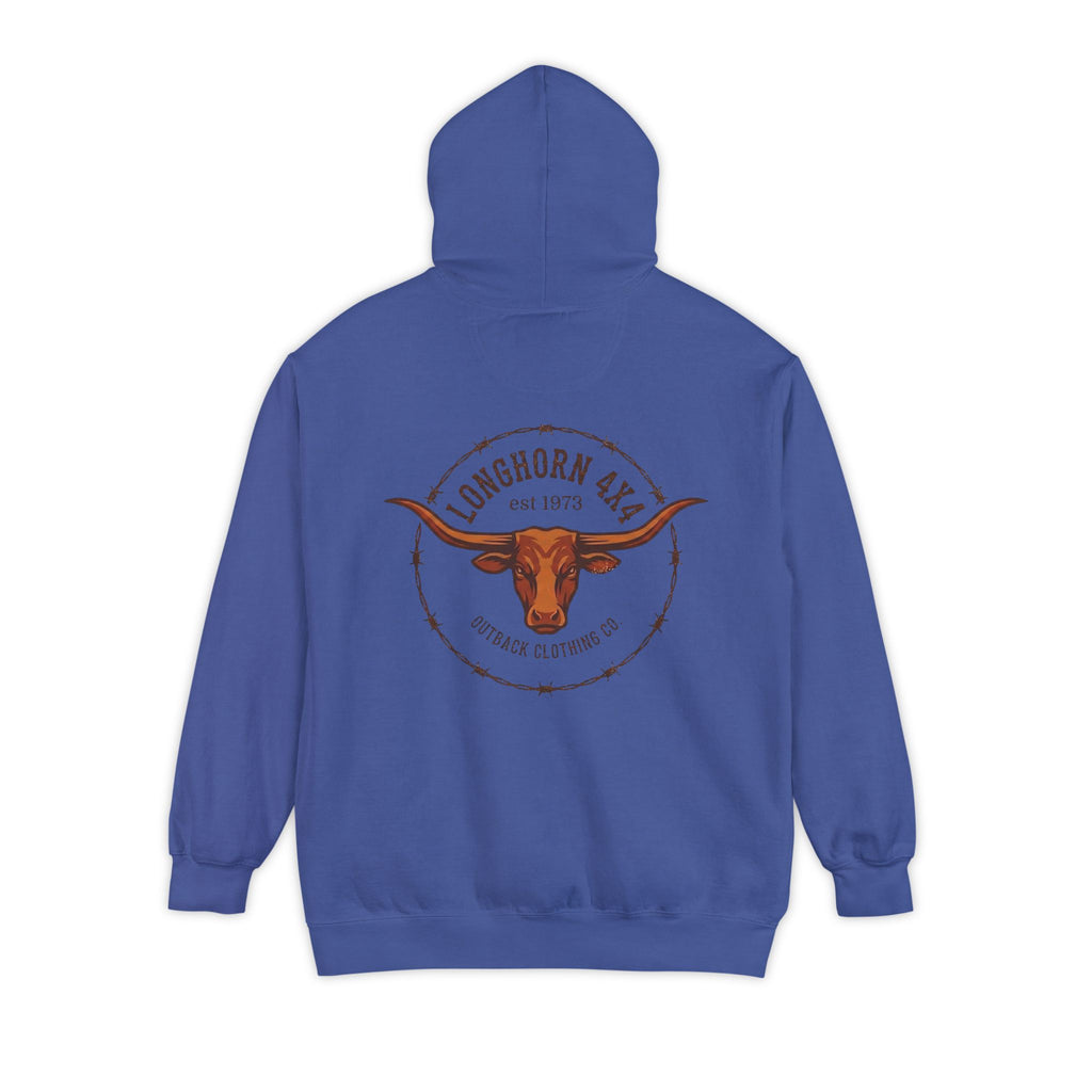 Longhorn 4x4 Coffee Ring Hoodie — Garment-Dyed Logo Sweatshirt