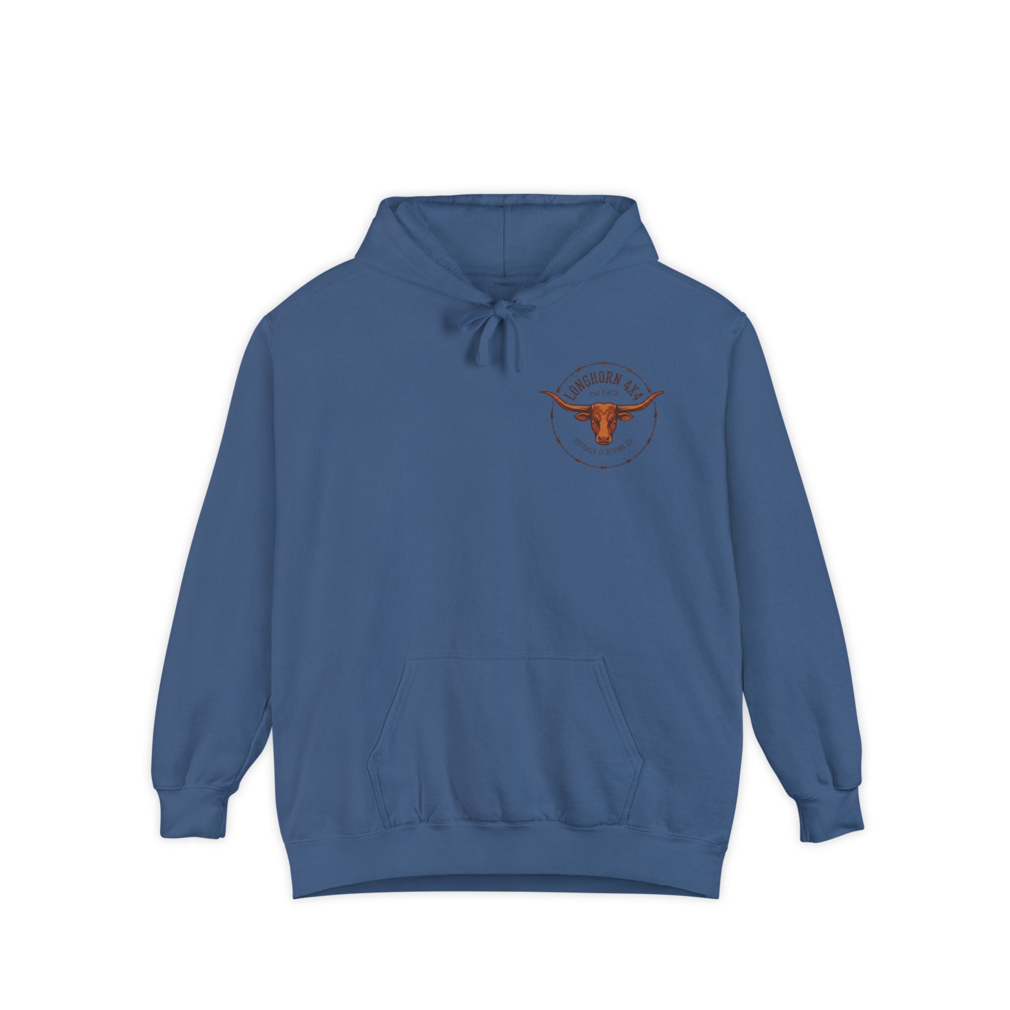 Longhorn 4x4 Coffee Ring Hoodie — Garment-Dyed Logo Sweatshirt