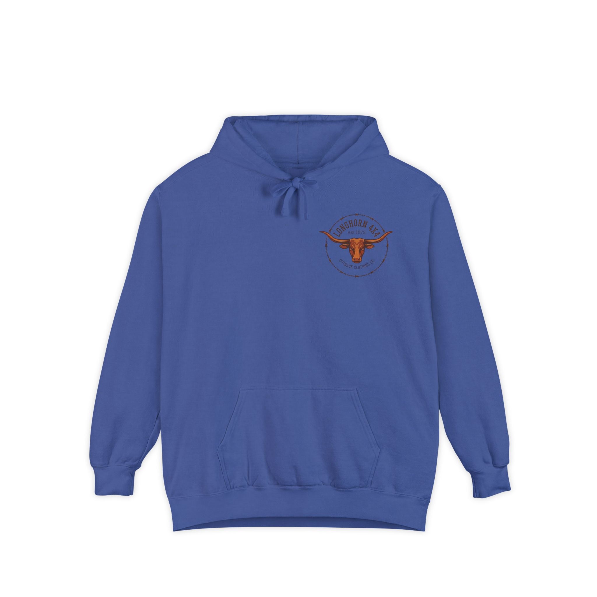 Longhorn 4x4 Coffee Ring Hoodie — Garment-Dyed Logo Sweatshirt