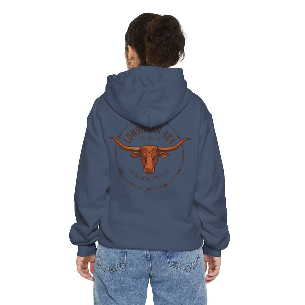 Longhorn 4x4 Coffee Ring Hoodie — Garment-Dyed Logo Sweatshirt