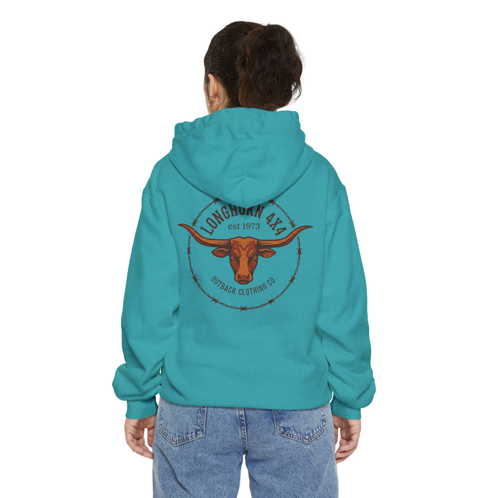 Longhorn 4x4 Coffee Ring Hoodie — Garment-Dyed Logo Sweatshirt