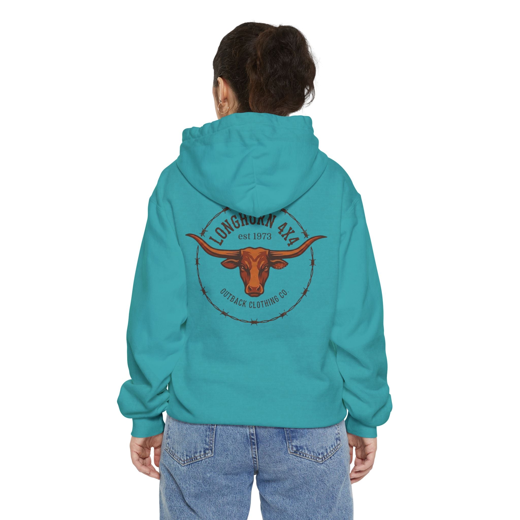 Longhorn 4x4 Coffee Ring Hoodie — Garment-Dyed Logo Sweatshirt