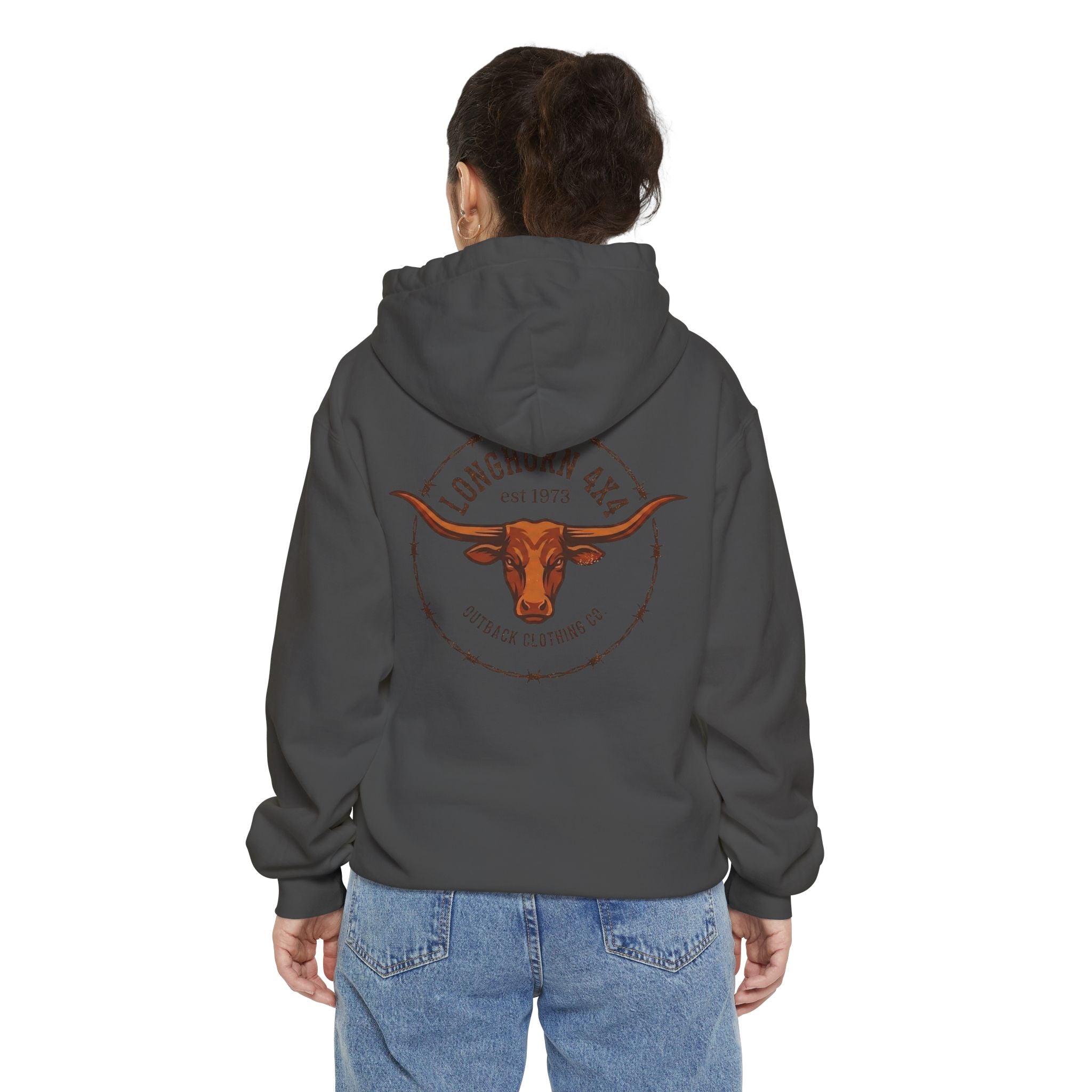 Longhorn 4x4 Coffee Ring Hoodie — Garment-Dyed Logo Sweatshirt