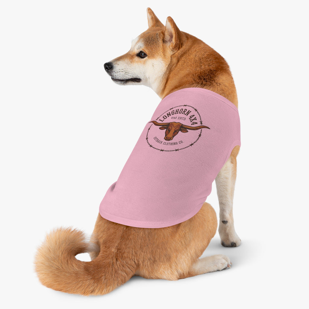 Longhorn 4x4 Pet Tank Top — Western Ranch Dog Shirt ("Longhorn 4x4" Logo)