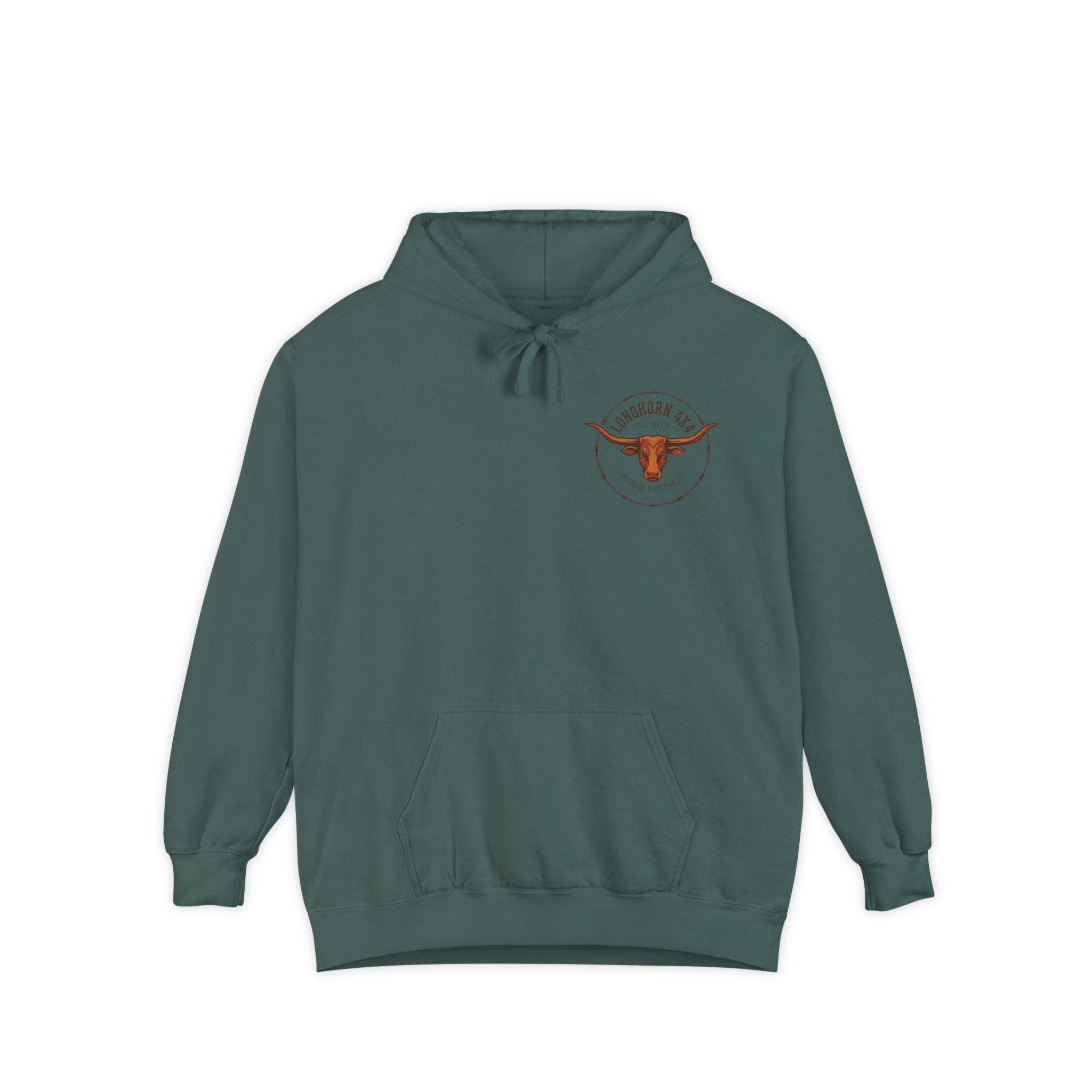 Longhorn 4x4 Coffee Ring Hoodie — Garment-Dyed Logo Sweatshirt