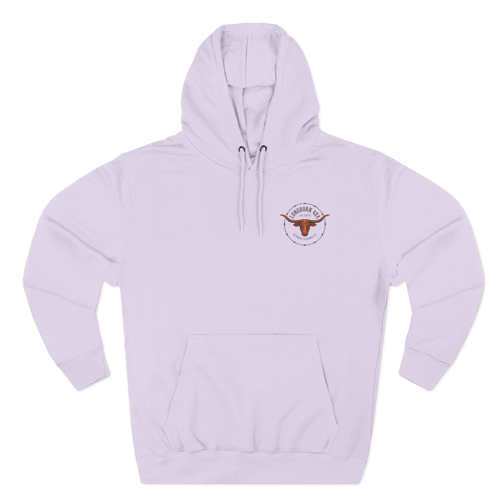 Light purple hoodie with a logo on the chest against a white background