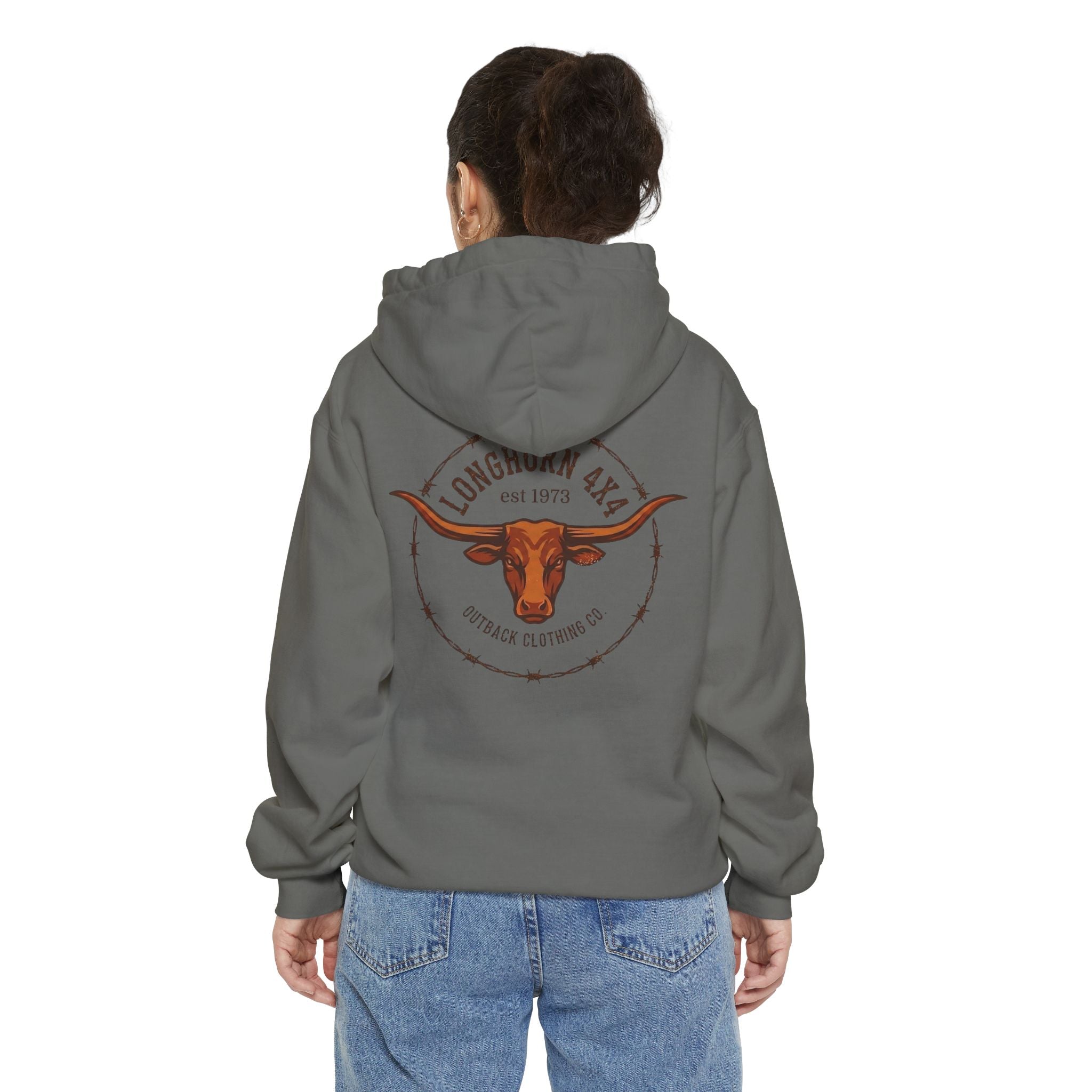 Longhorn 4x4 Coffee Ring Hoodie — Garment-Dyed Logo Sweatshirt