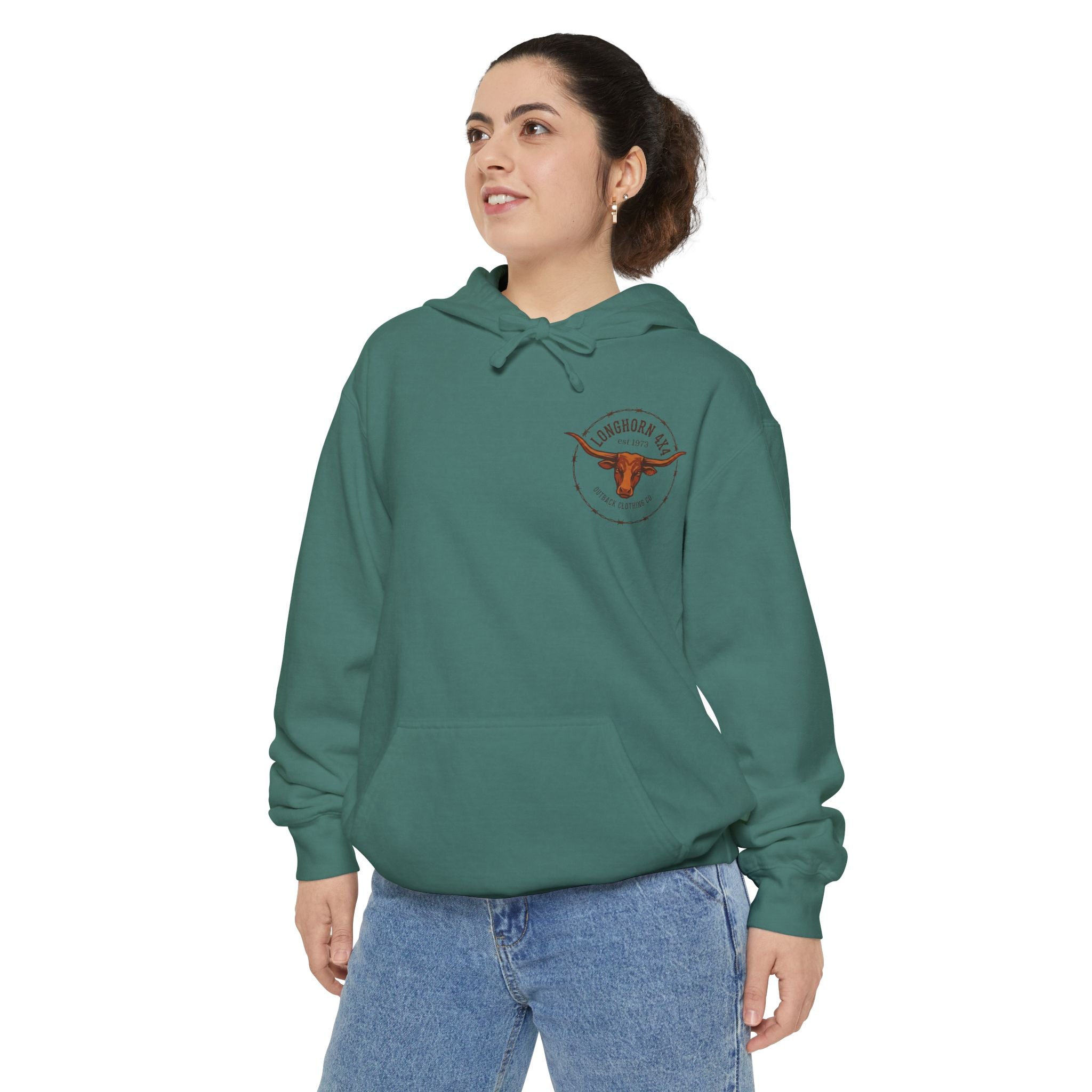 Longhorn 4x4 Coffee Ring Hoodie — Garment-Dyed Logo Sweatshirt