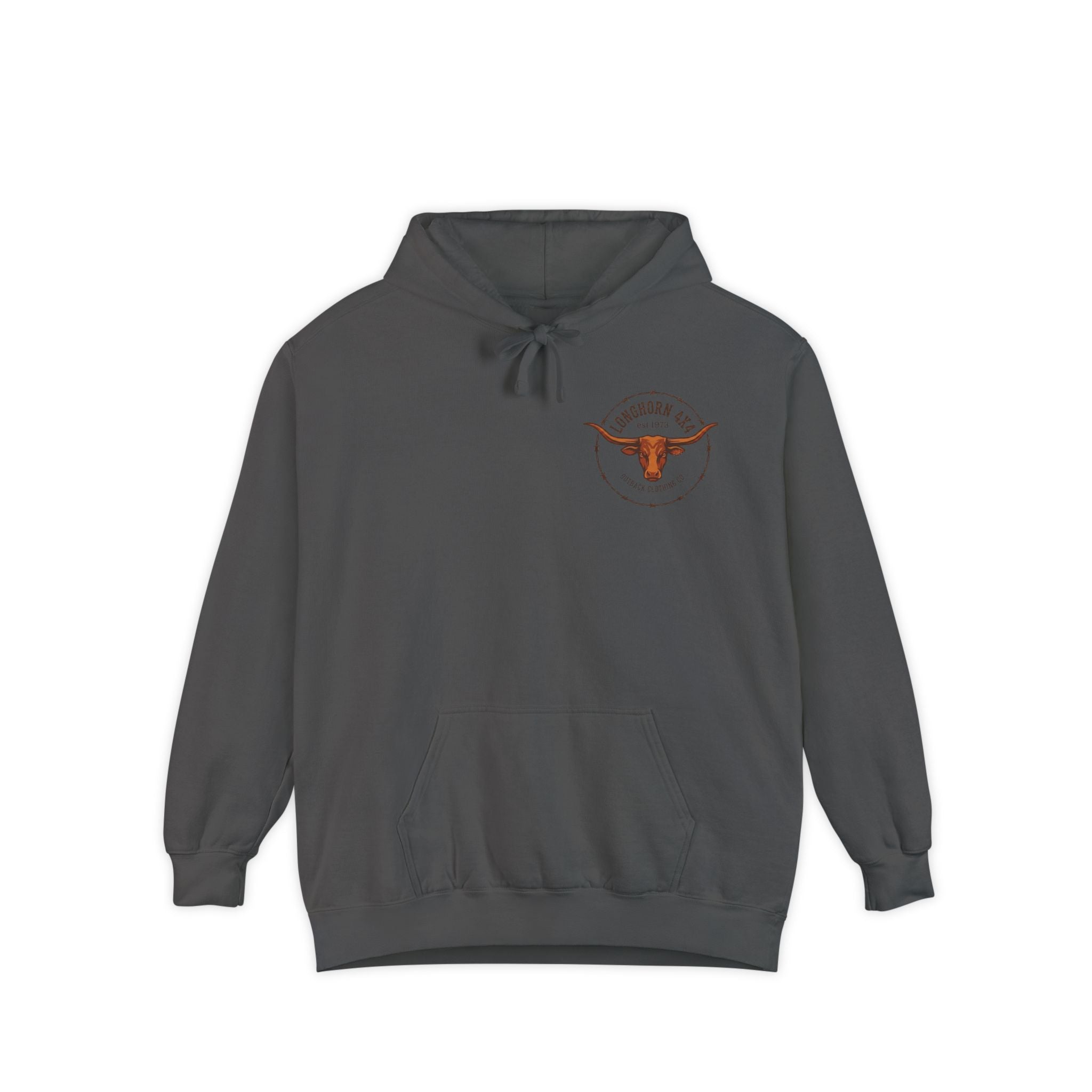 Longhorn 4x4 Coffee Ring Hoodie — Garment-Dyed Logo Sweatshirt