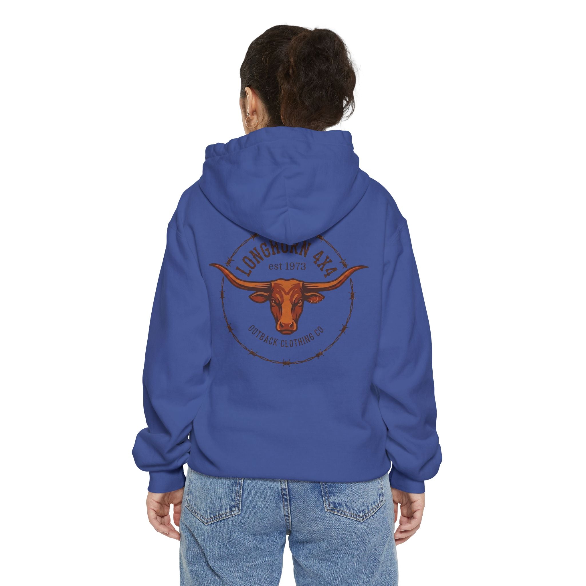 Longhorn 4x4 Coffee Ring Hoodie — Garment-Dyed Logo Sweatshirt