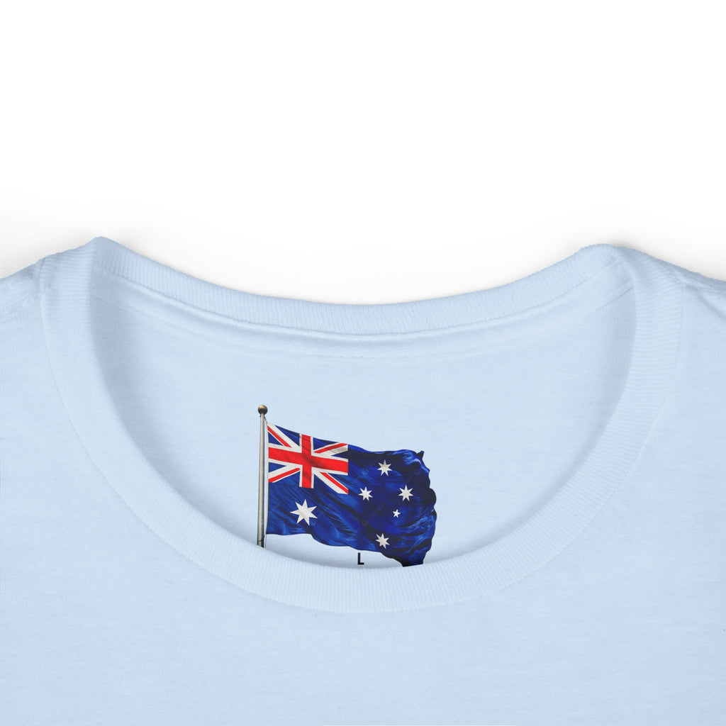 Light blue t-shirt with an Australian flag design on a white background