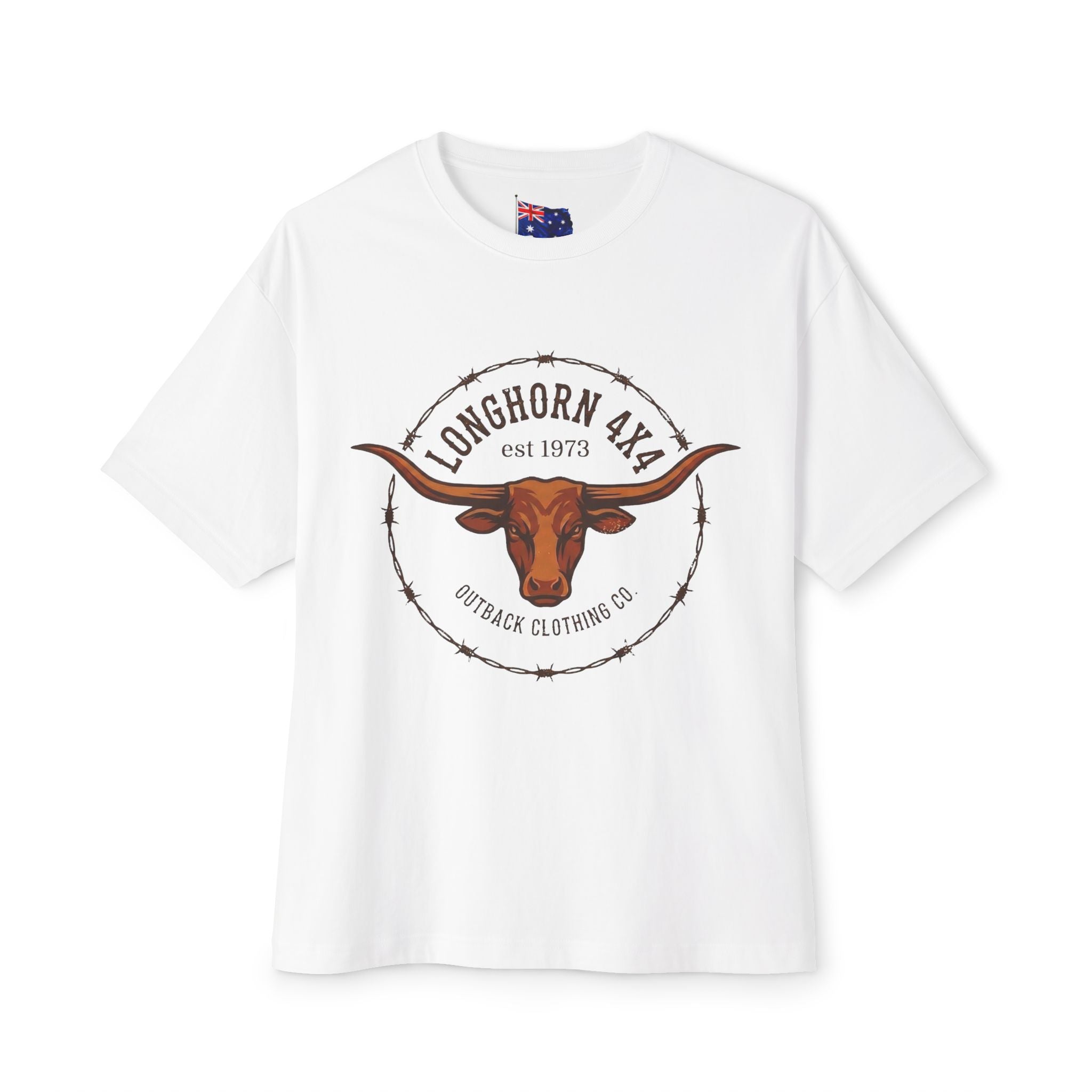 White t-shirt with longhorn logo and 'Longhorn 4x4' text on a white background