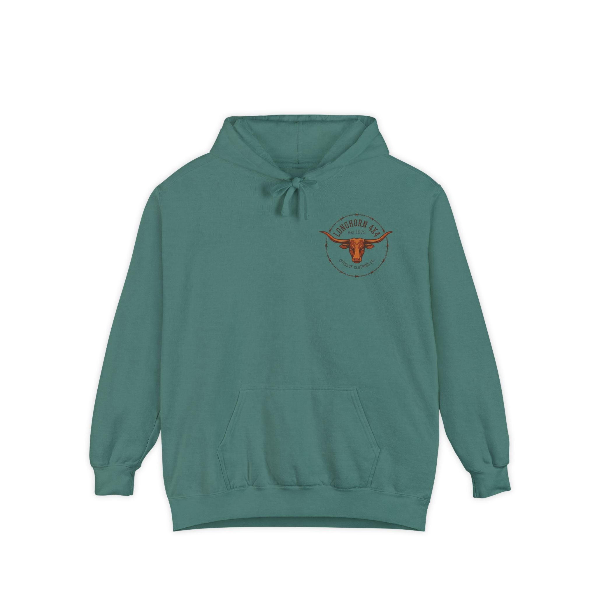Longhorn 4x4 Coffee Ring Hoodie — Garment-Dyed Logo Sweatshirt