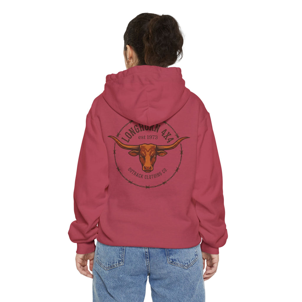 Longhorn 4x4 Coffee Ring Hoodie — Garment-Dyed Logo Sweatshirt