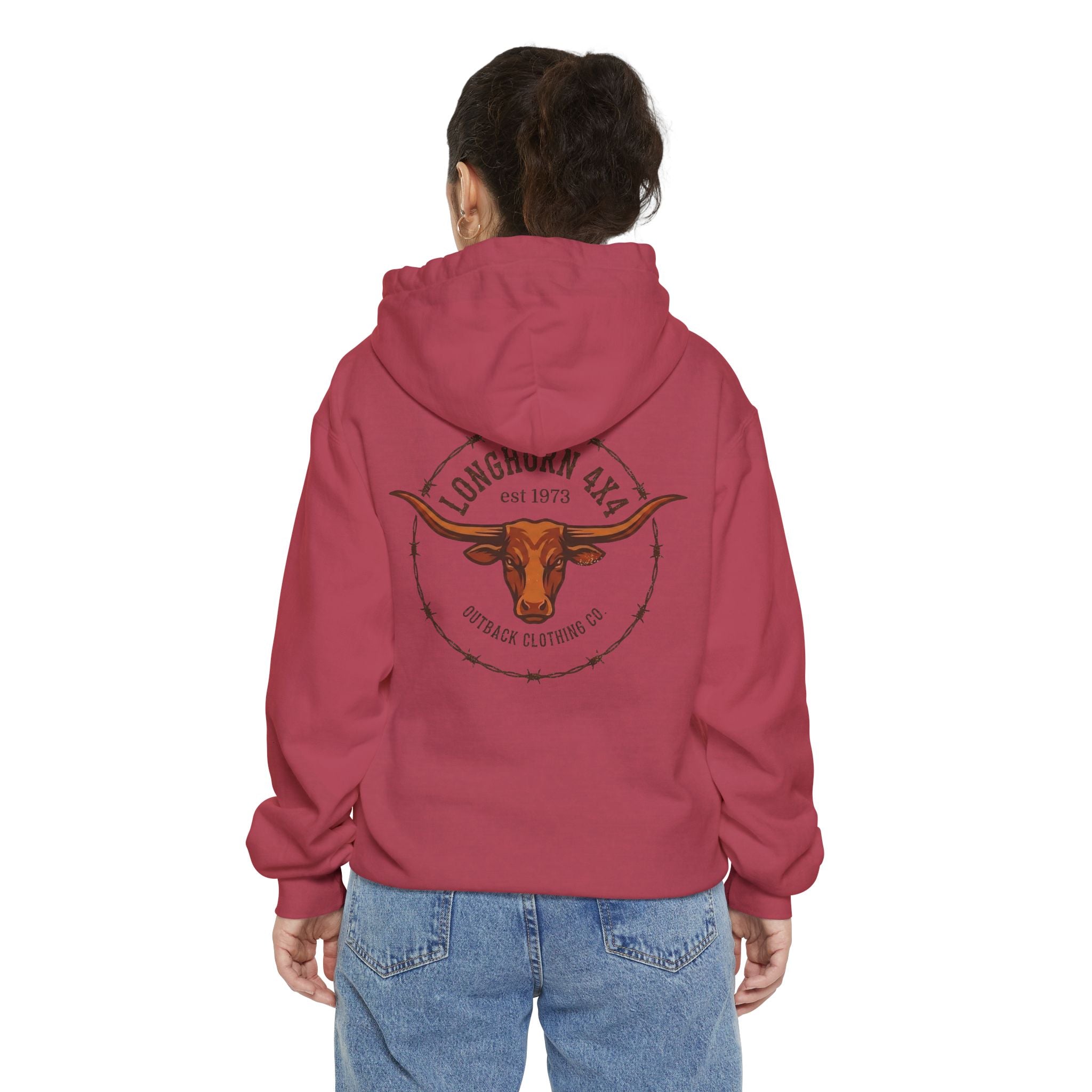Longhorn 4x4 Coffee Ring Hoodie — Garment-Dyed Logo Sweatshirt