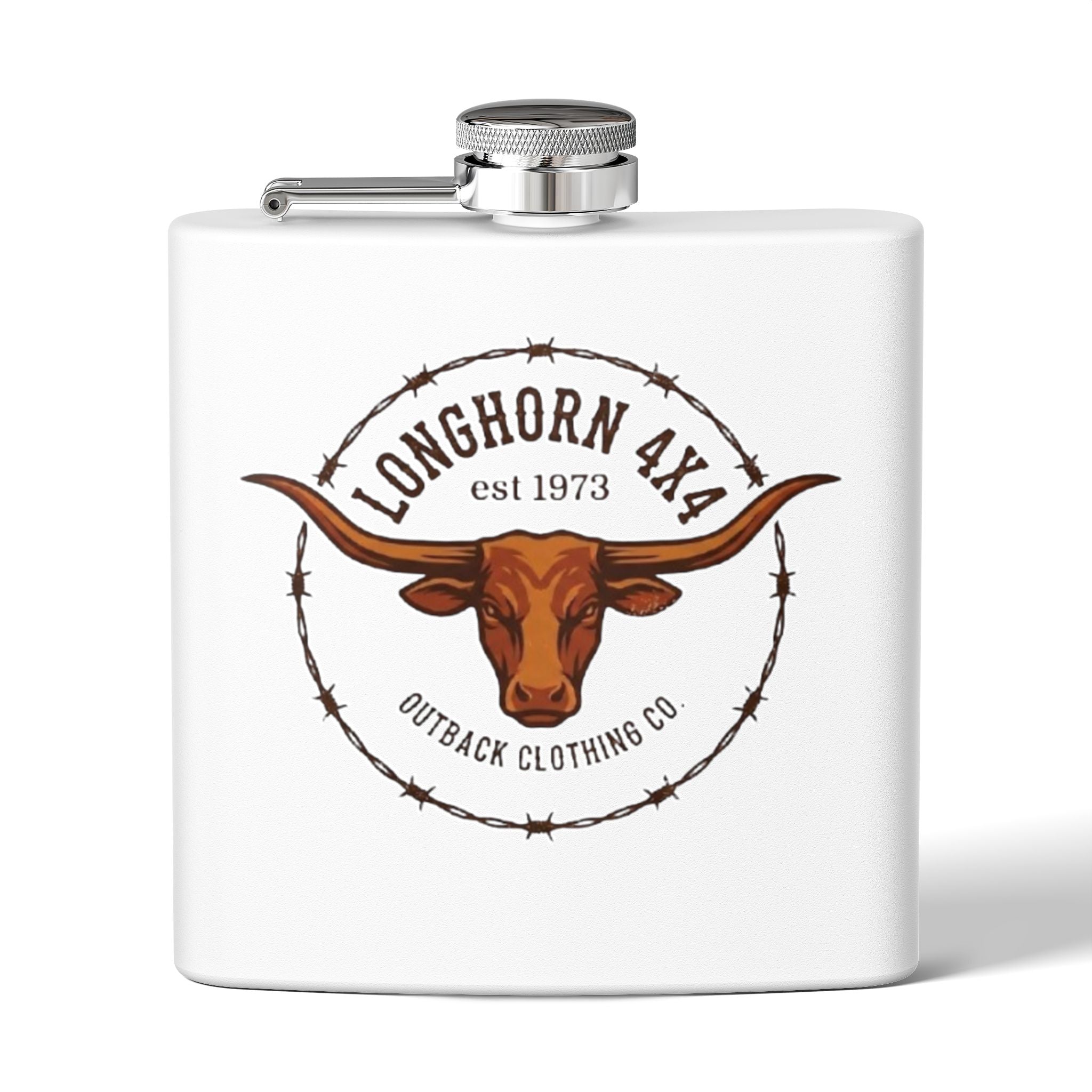 Longhorn 4x4 Stainless Steel Flask — 6oz Outback Barbed Wire Design