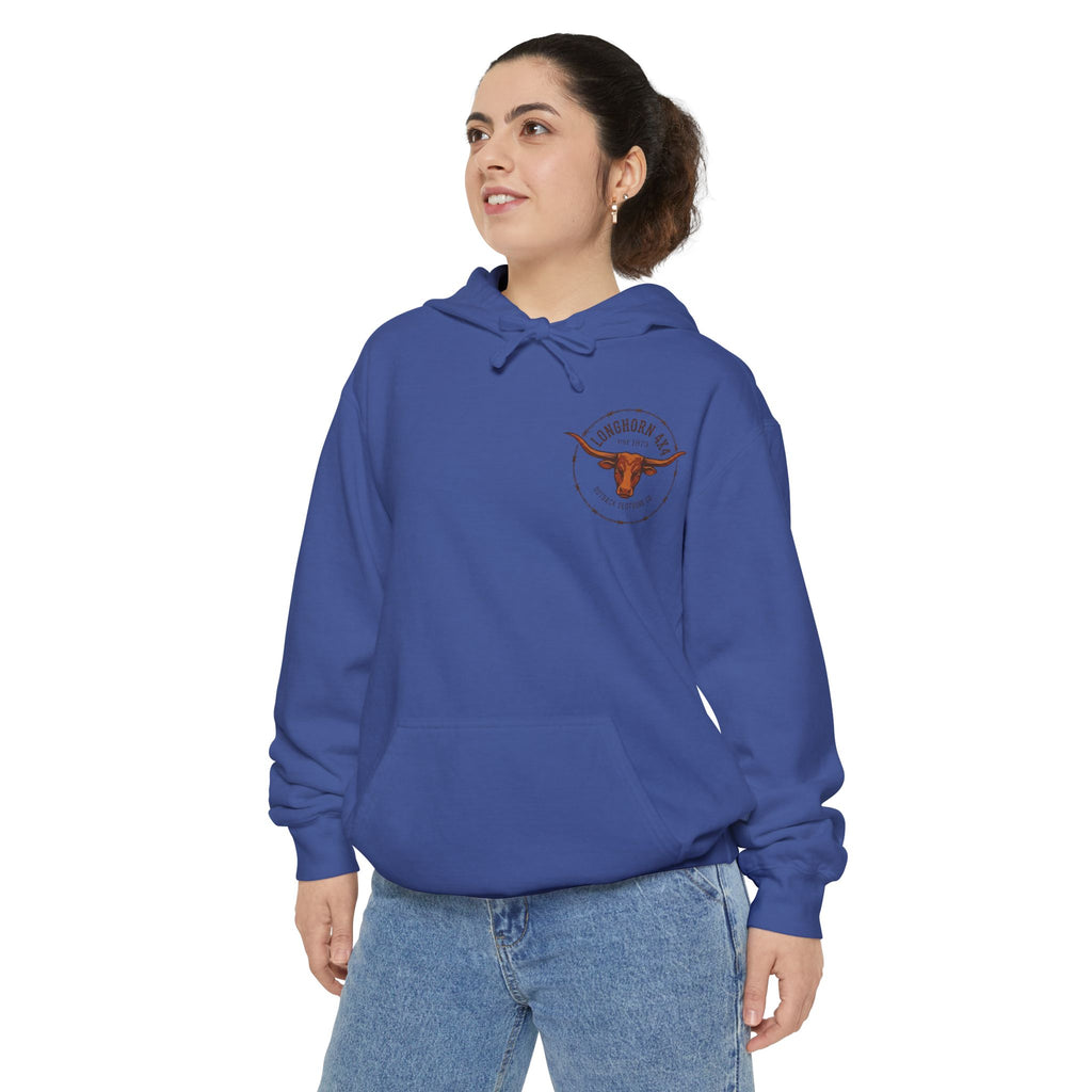 Longhorn 4x4 Coffee Ring Hoodie — Garment-Dyed Logo Sweatshirt