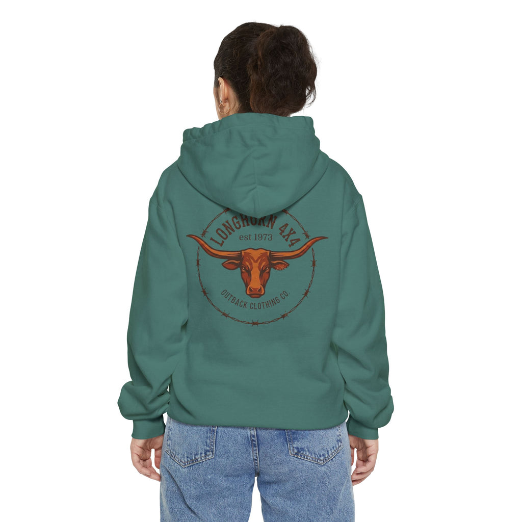Longhorn 4x4 Coffee Ring Hoodie — Garment-Dyed Logo Sweatshirt
