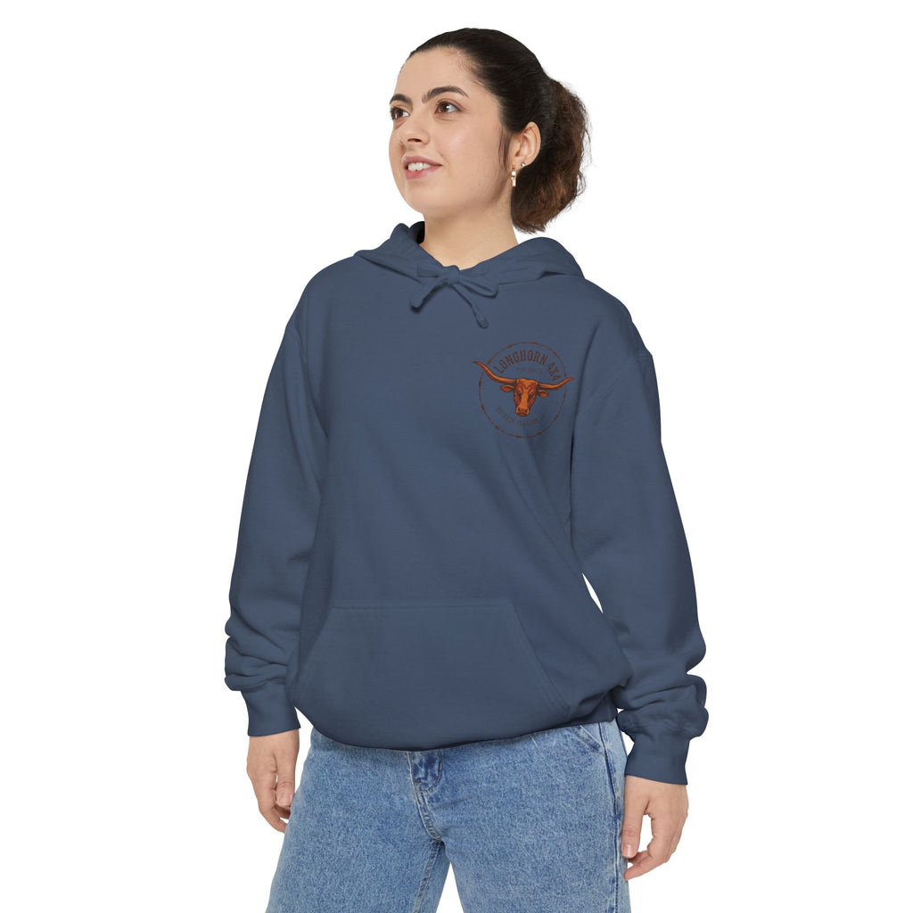 Longhorn 4x4 Coffee Ring Hoodie — Garment-Dyed Logo Sweatshirt