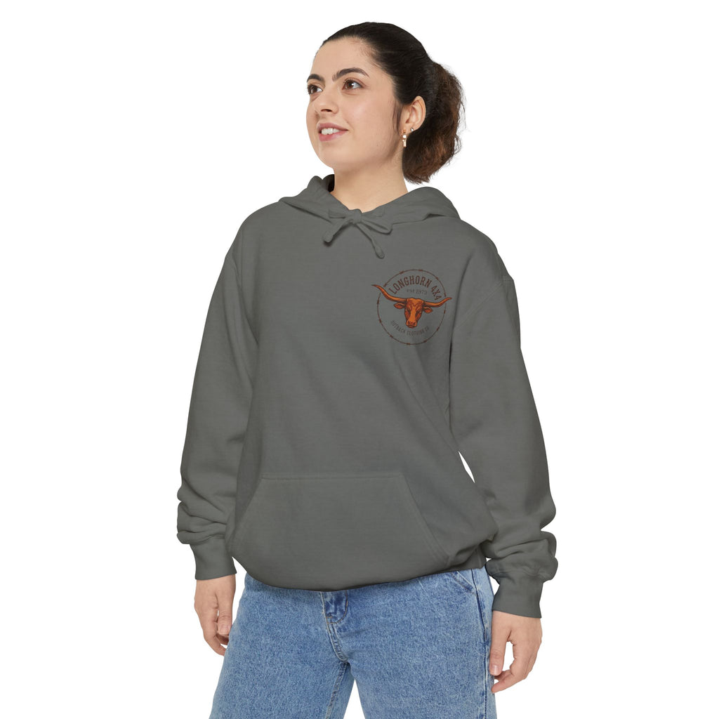 Longhorn 4x4 Coffee Ring Hoodie — Garment-Dyed Logo Sweatshirt