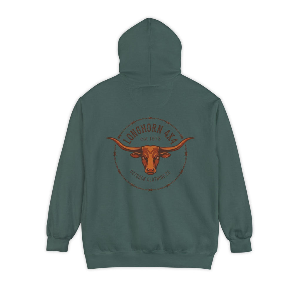 Longhorn 4x4 Coffee Ring Hoodie — Garment-Dyed Logo Sweatshirt