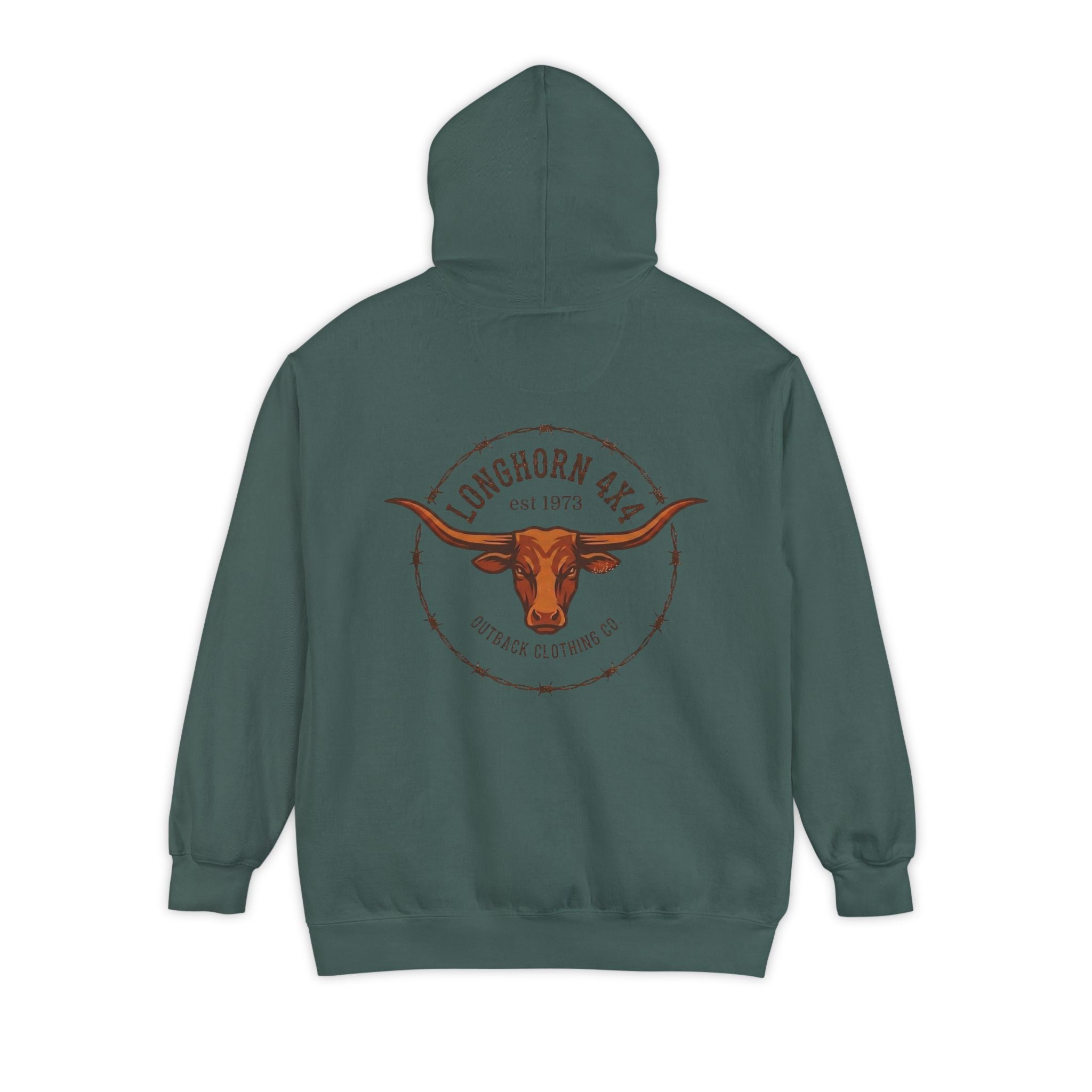 Longhorn 4x4 Coffee Ring Hoodie — Garment-Dyed Logo Sweatshirt