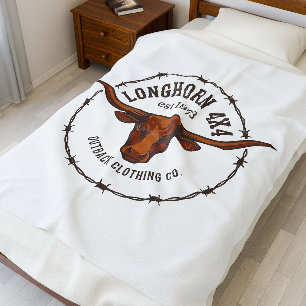 Longhorn 4x4 Velveteen Plush Blanket – Outback Clothing Co. Logo Throw
