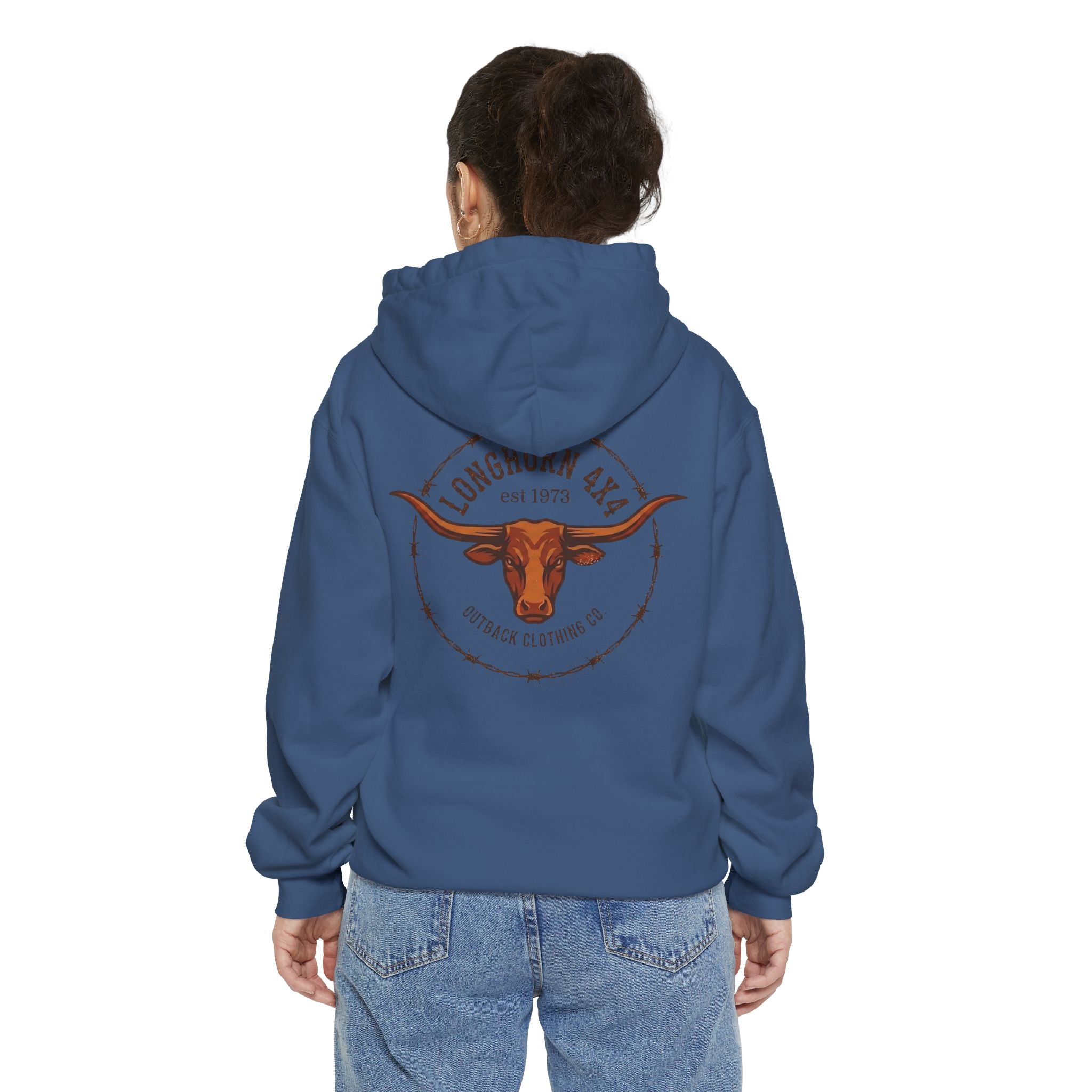 Longhorn 4x4 Coffee Ring Hoodie — Garment-Dyed Logo Sweatshirt