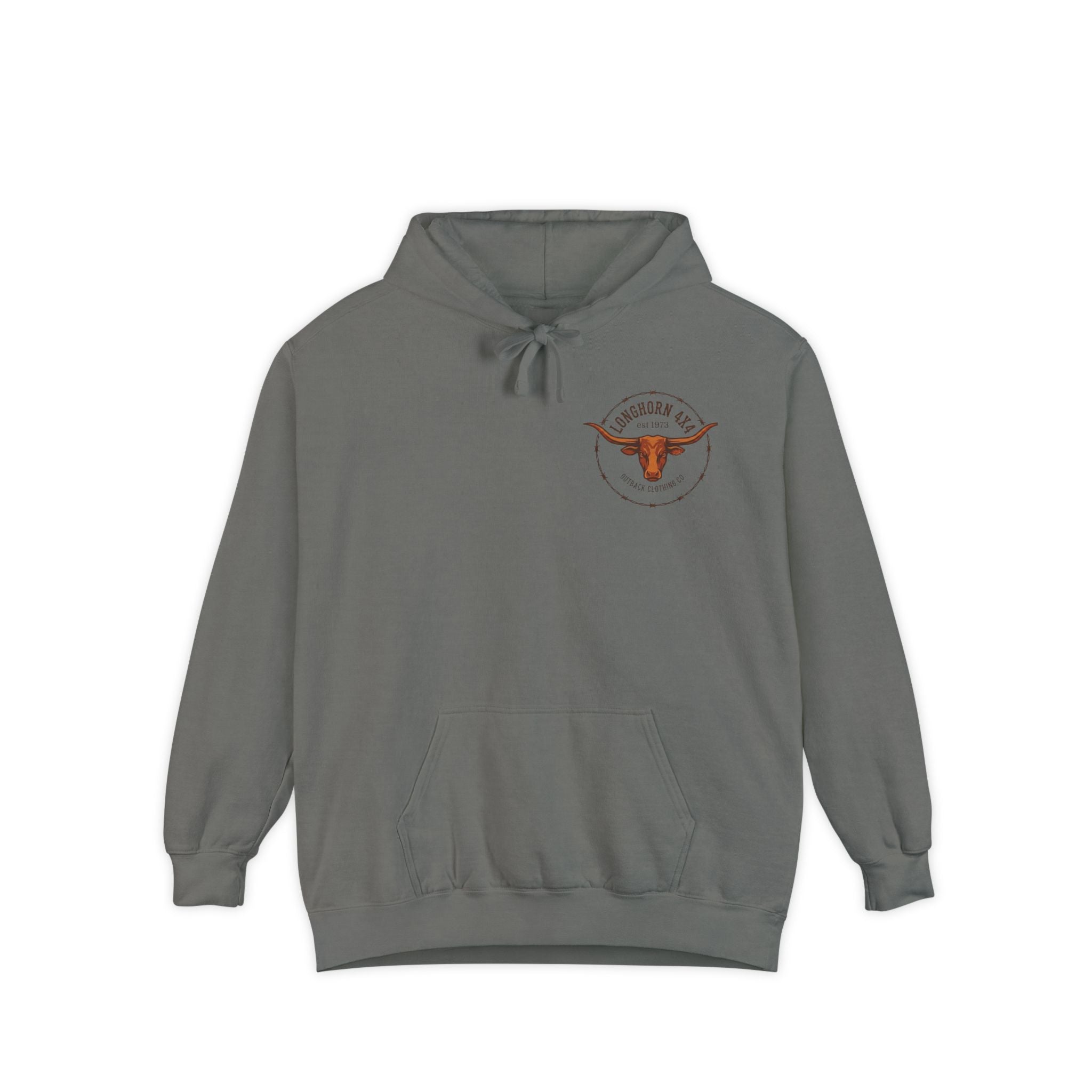 Longhorn 4x4 Coffee Ring Hoodie — Garment-Dyed Logo Sweatshirt