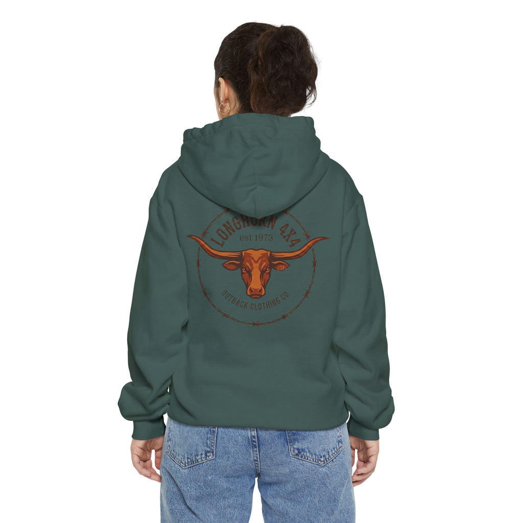 Longhorn 4x4 Coffee Ring Hoodie — Garment-Dyed Logo Sweatshirt