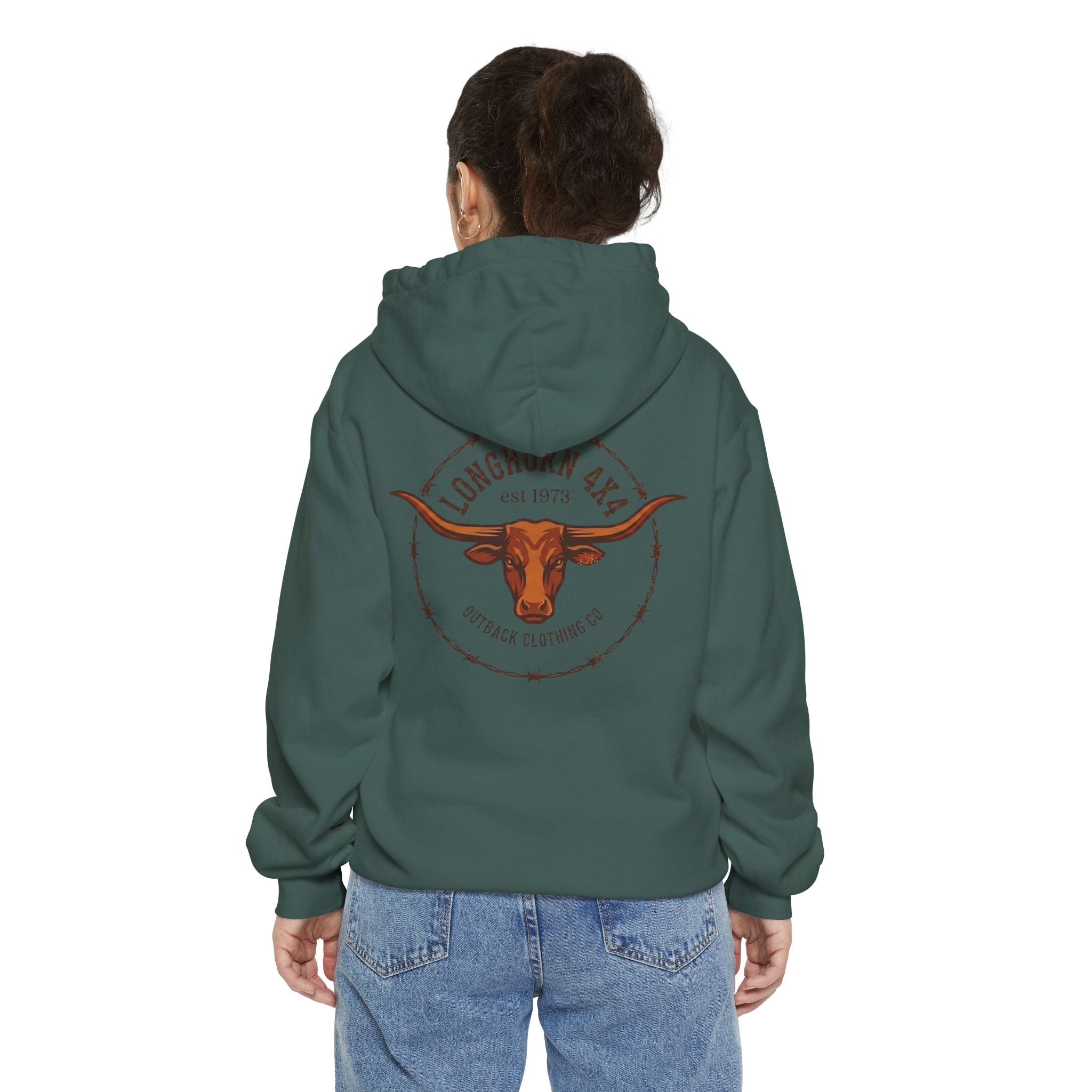 Longhorn 4x4 Coffee Ring Hoodie — Garment-Dyed Logo Sweatshirt