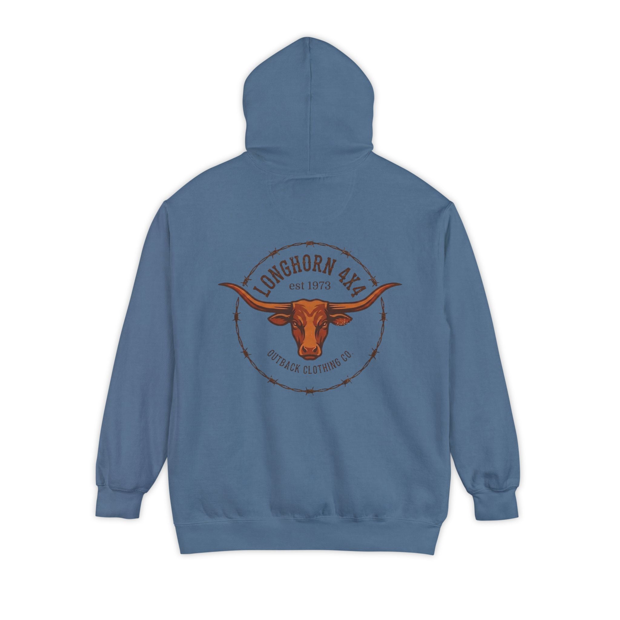 Longhorn 4x4 Coffee Ring Hoodie — Garment-Dyed Logo Sweatshirt