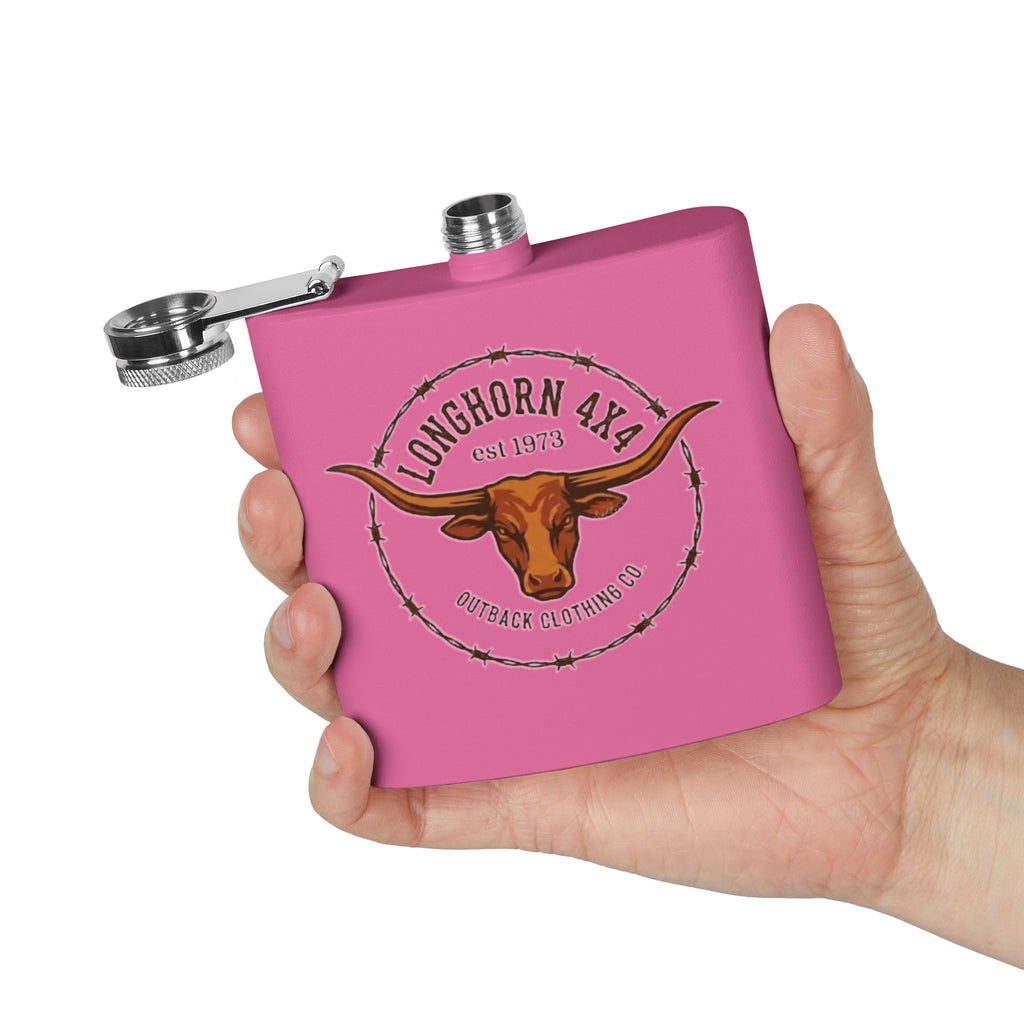 Longhorn 4x4 Stainless Steel Flask — 6oz Outback Barbed Wire Design