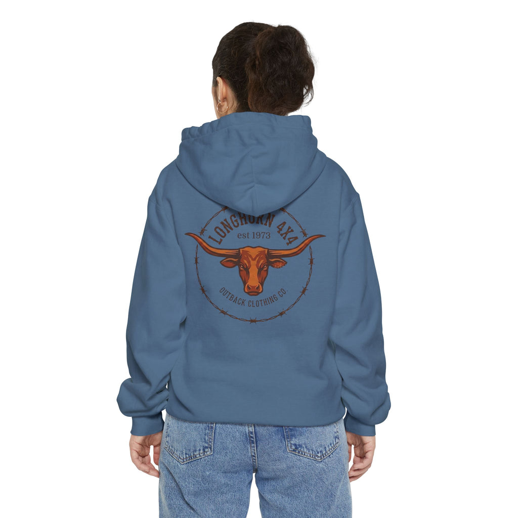 Longhorn 4x4 Coffee Ring Hoodie — Garment-Dyed Logo Sweatshirt