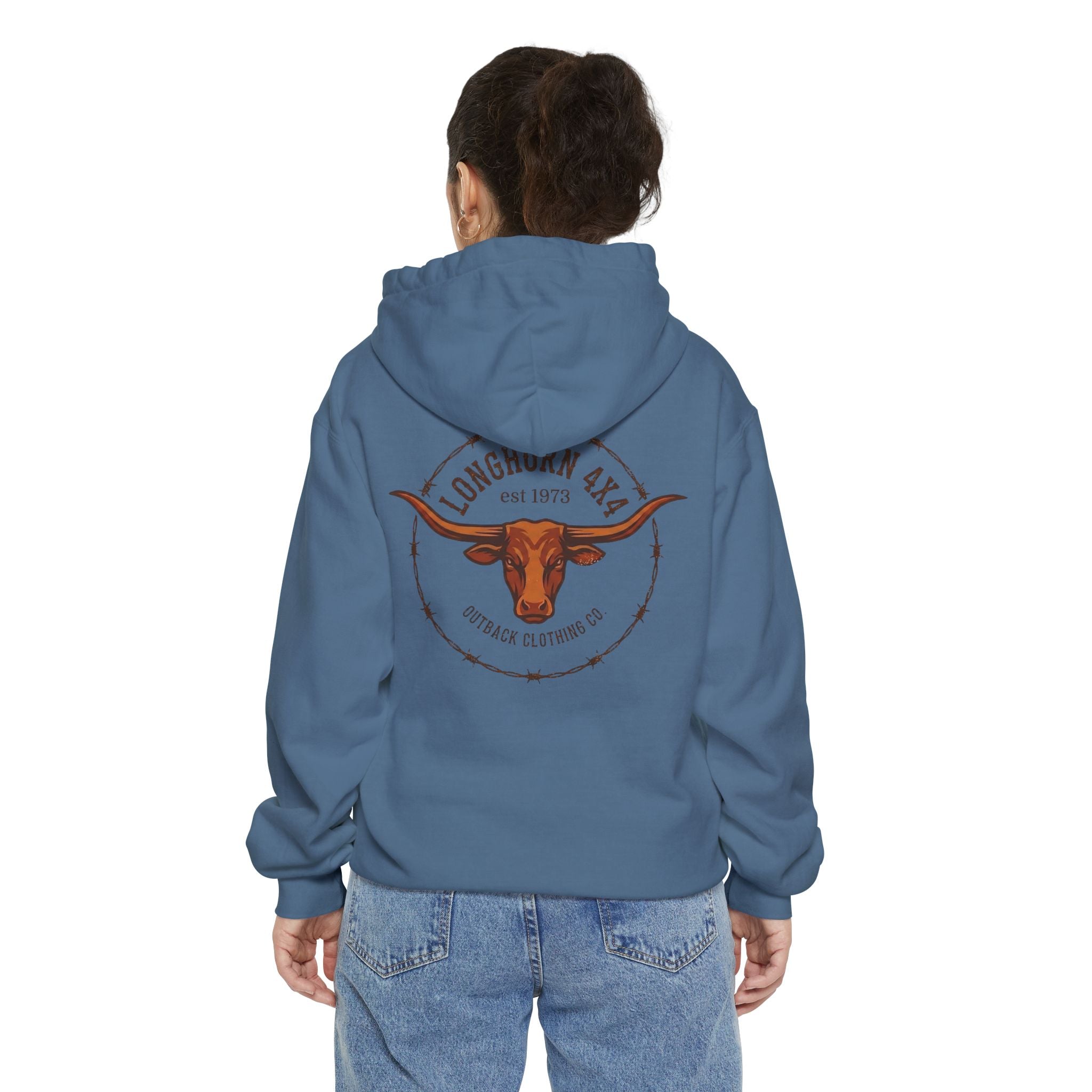 Longhorn 4x4 Coffee Ring Hoodie — Garment-Dyed Logo Sweatshirt