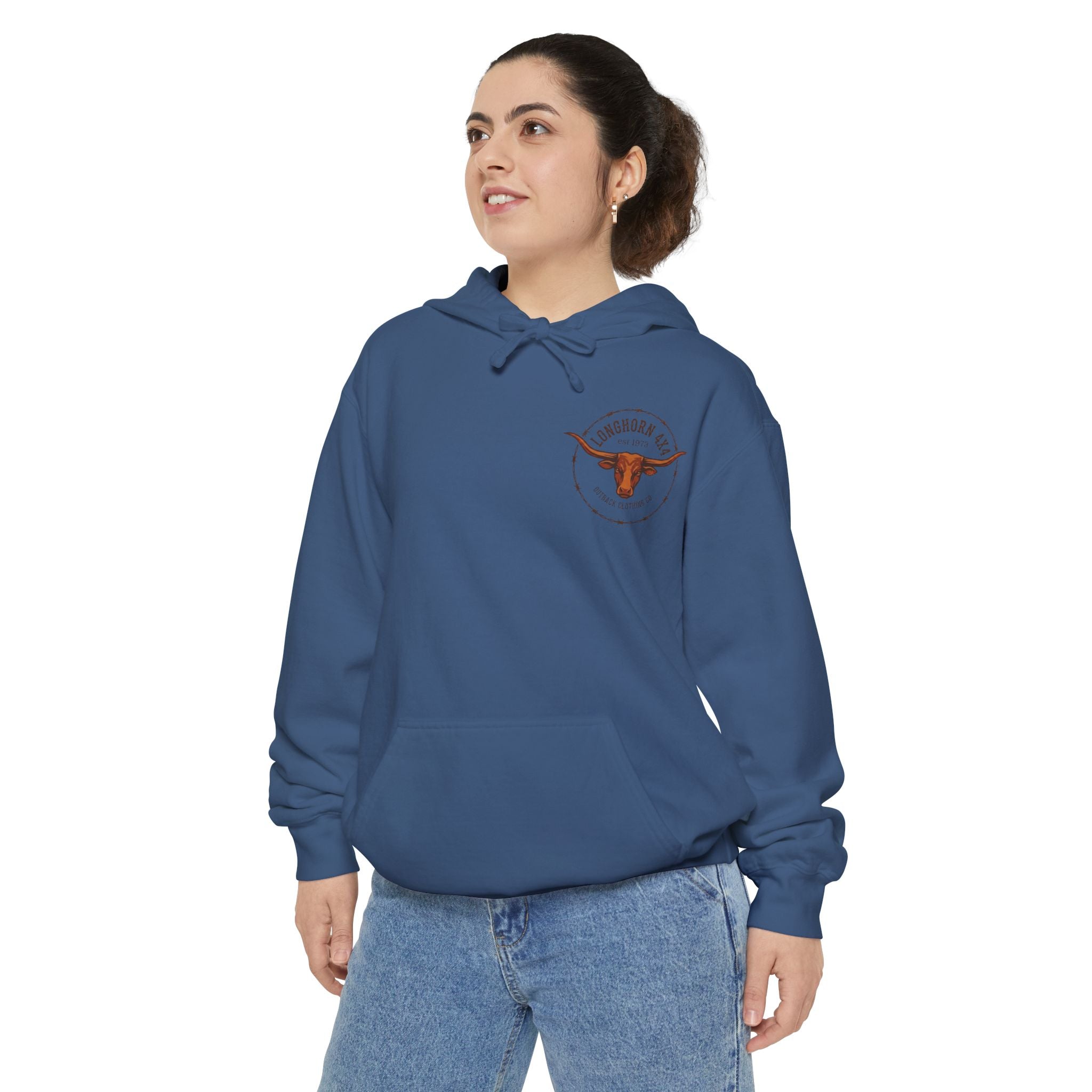 Longhorn 4x4 Coffee Ring Hoodie — Garment-Dyed Logo Sweatshirt