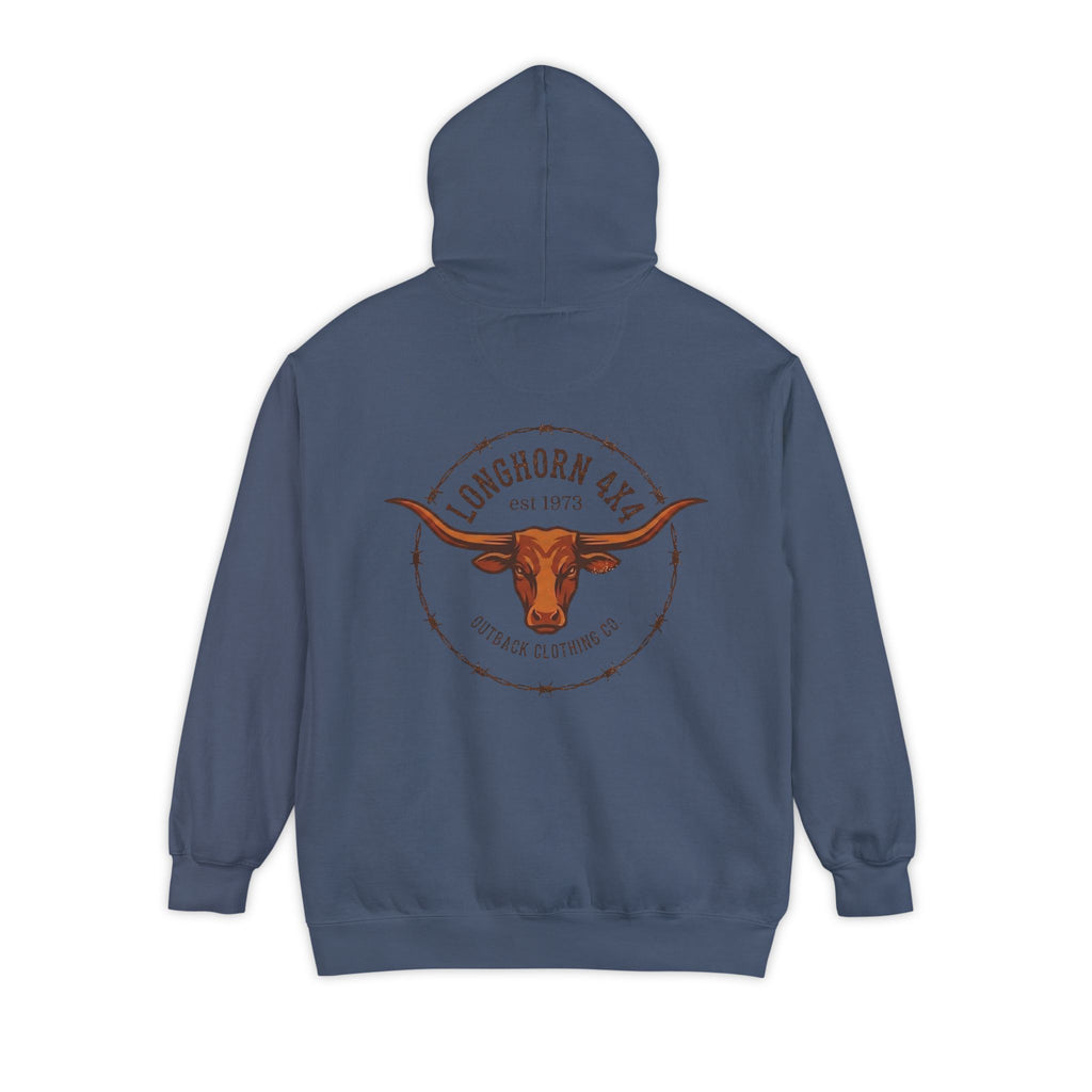Longhorn 4x4 Coffee Ring Hoodie — Garment-Dyed Logo Sweatshirt