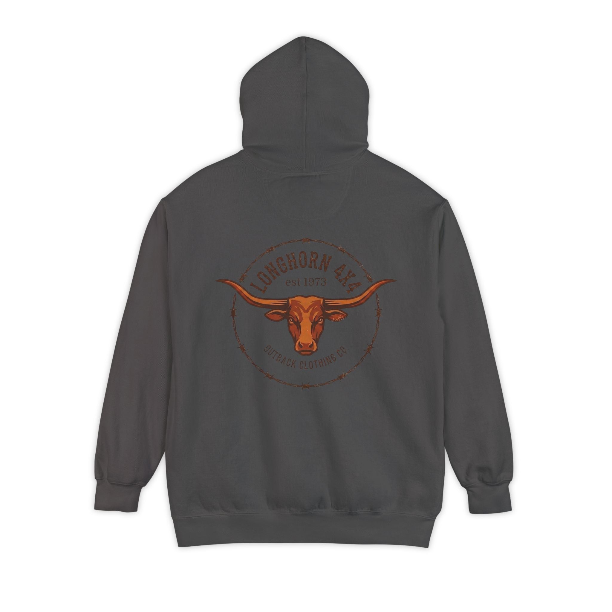 Longhorn 4x4 Coffee Ring Hoodie — Garment-Dyed Logo Sweatshirt