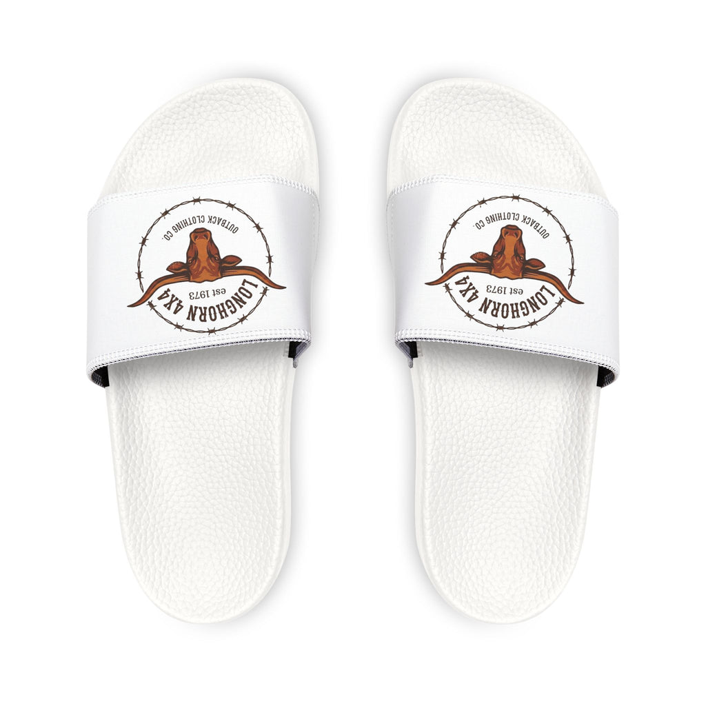 White slides with a logo on a white background