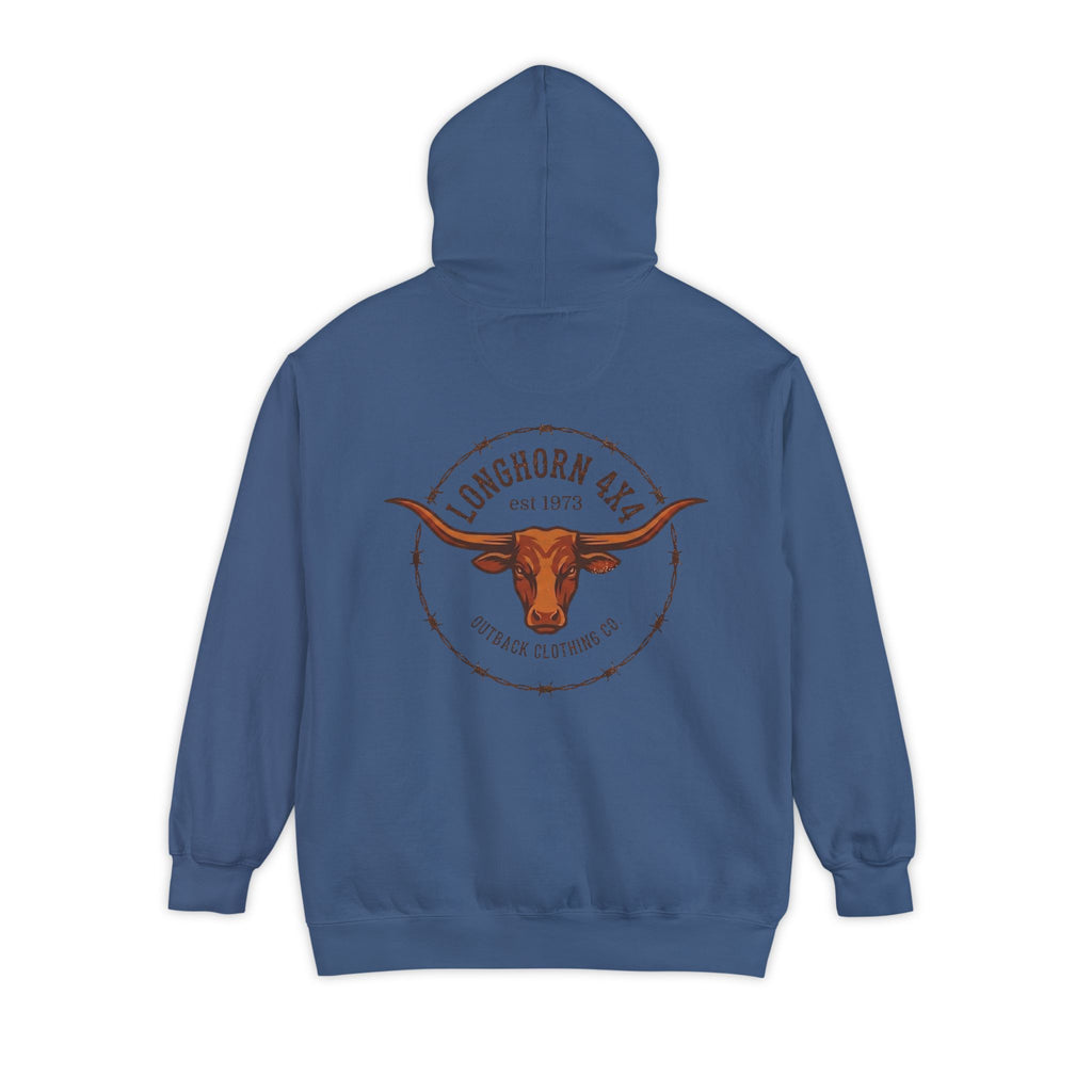 Longhorn 4x4 Coffee Ring Hoodie — Garment-Dyed Logo Sweatshirt