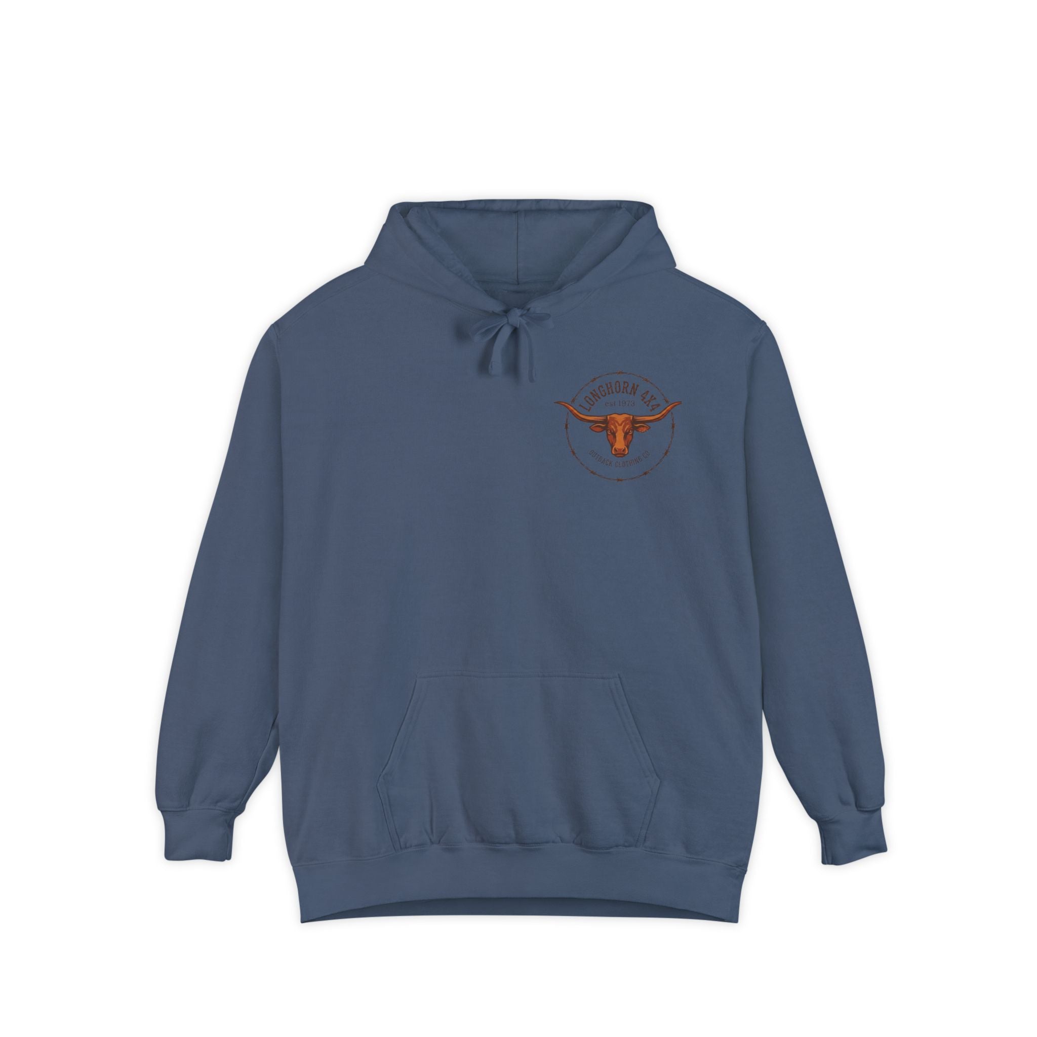 Longhorn 4x4 Coffee Ring Hoodie — Garment-Dyed Logo Sweatshirt