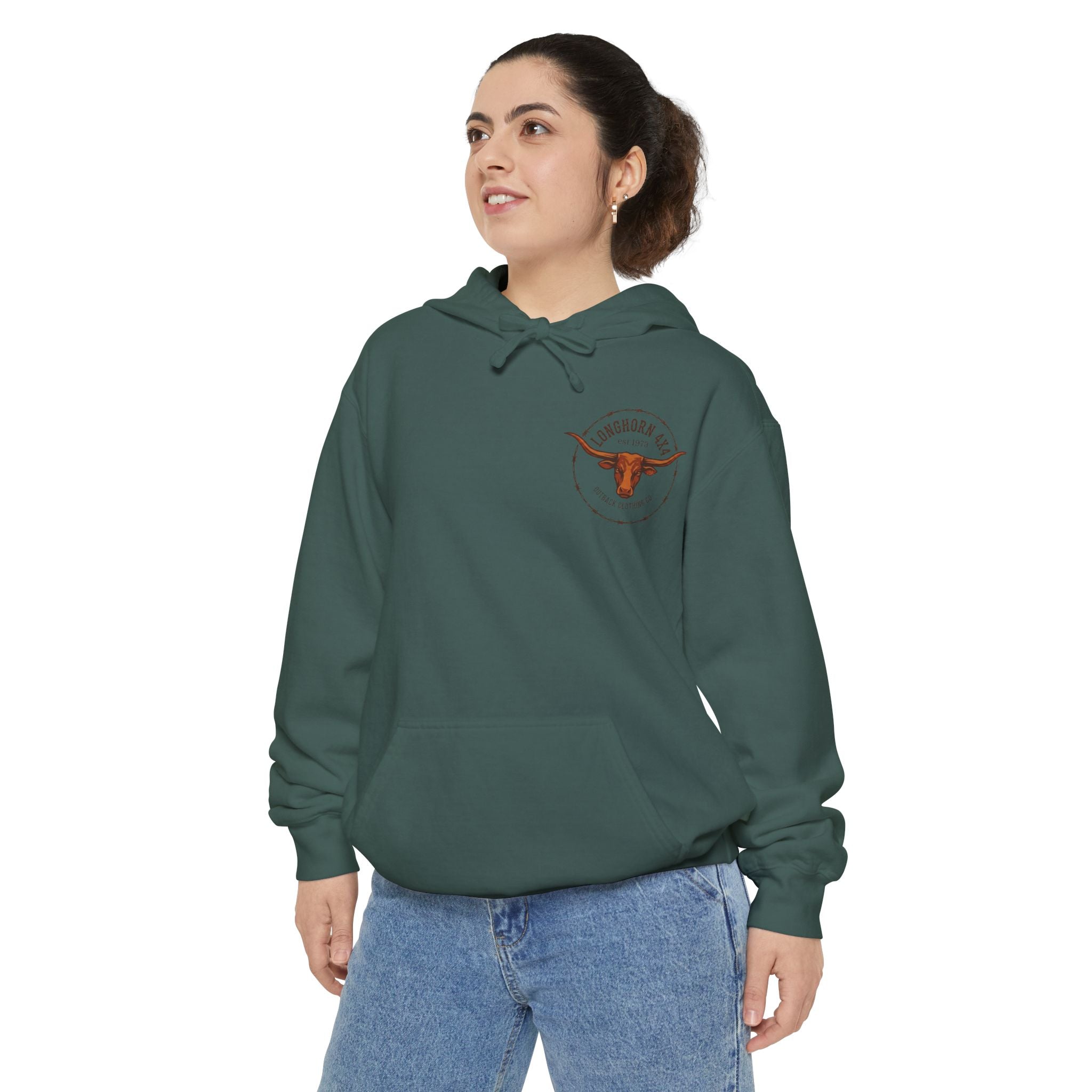 Longhorn 4x4 Coffee Ring Hoodie — Garment-Dyed Logo Sweatshirt