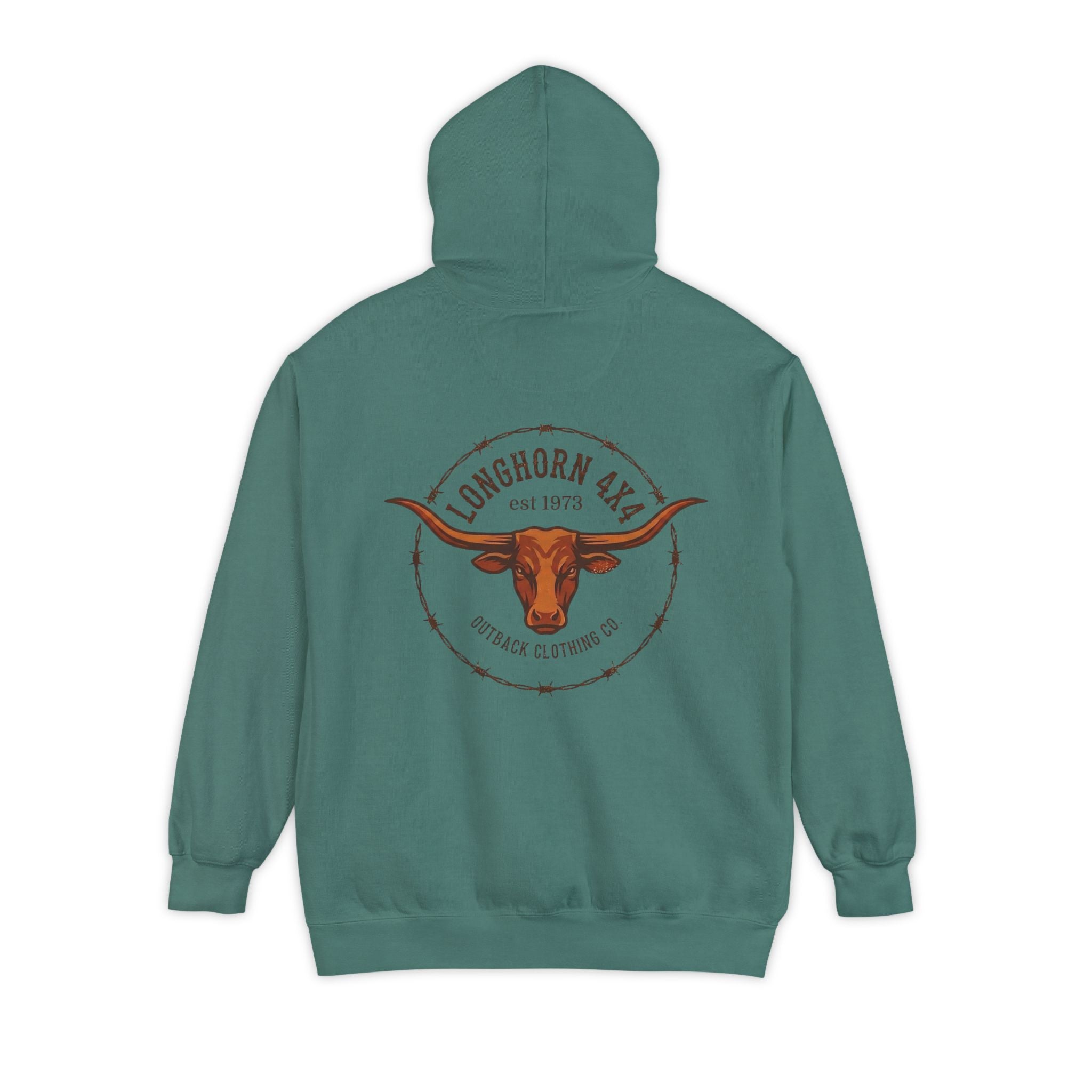 Longhorn 4x4 Coffee Ring Hoodie — Garment-Dyed Logo Sweatshirt